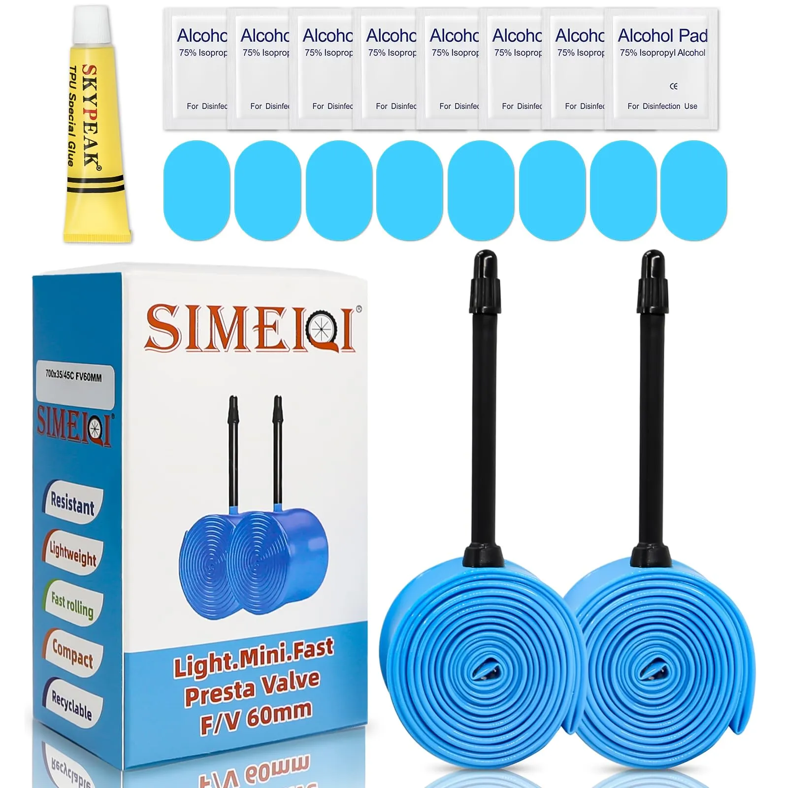 2 Pack Ultralight TPU Bike Inner Tubes 28“ 700X18C/25C/32C Presta Valve with Repair Kit for Road Bikes
