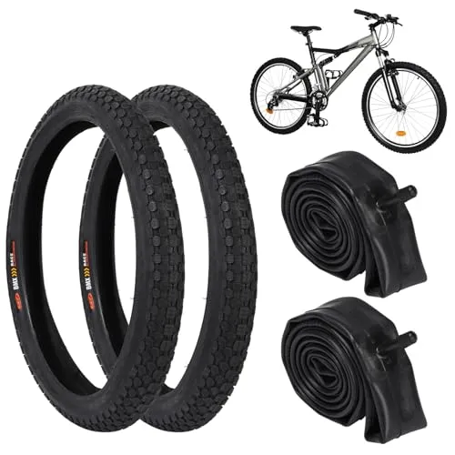 2 Pcs 20” Beach Cruiser & Mountain Bike Solid Tires & Tubes Set with 32Mm Valve for Stability