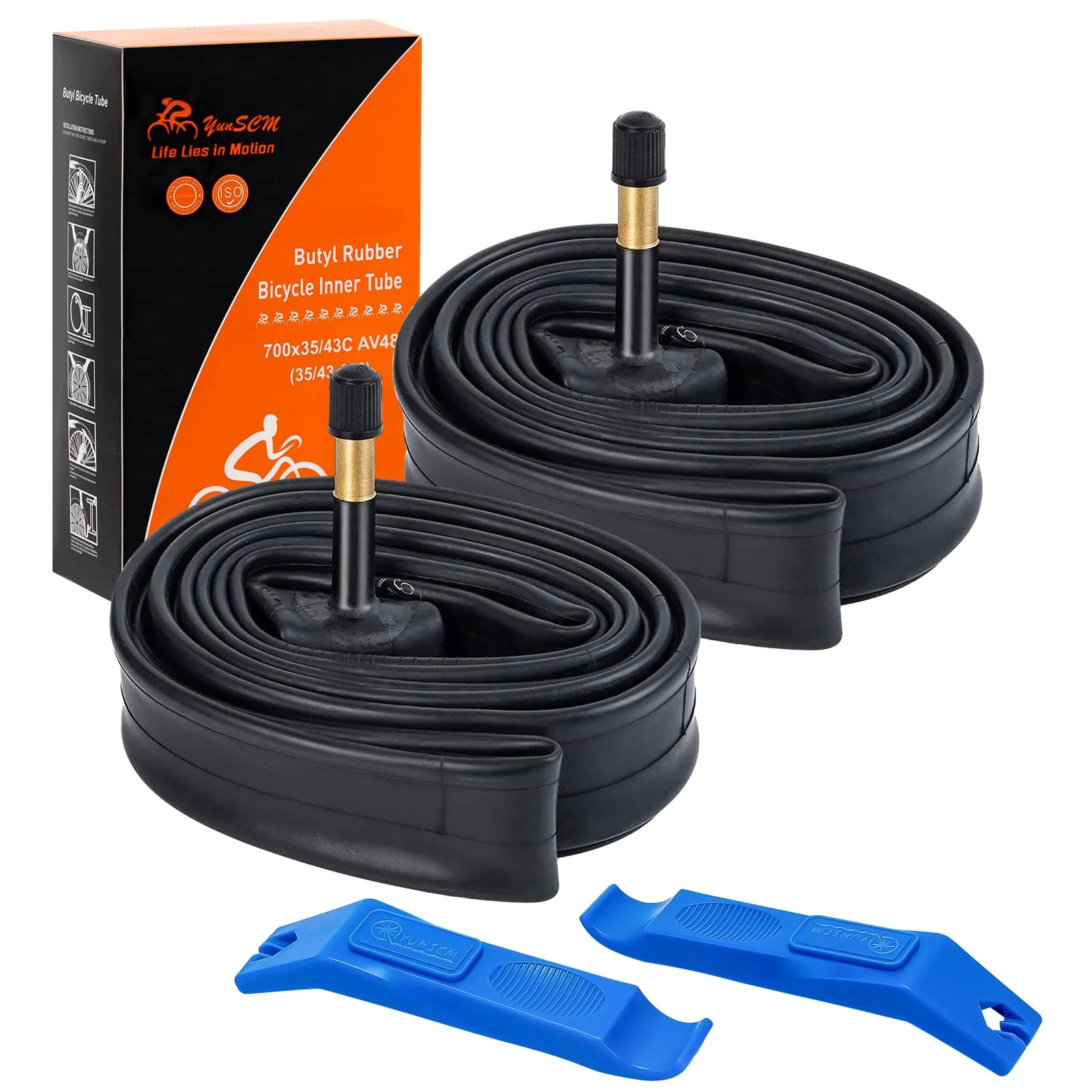 2 Pcs 700C Bike Tubes 700 x 35/43C AV48 Schrader Valve for Road/Mountain Bikes, Easy Installation