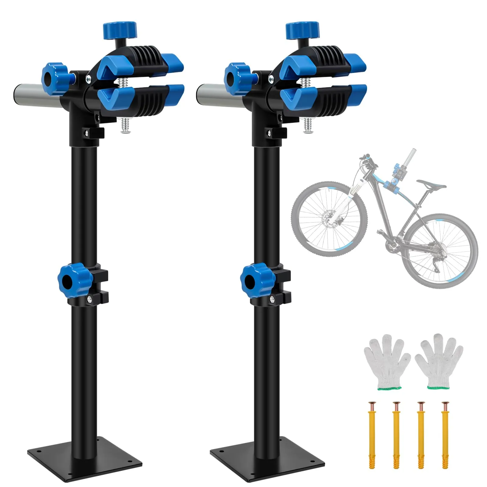 2 Pcs Adjustable Bike Repair Stand Wall Mount Rack with Gloves for Mountain & Road Bikes