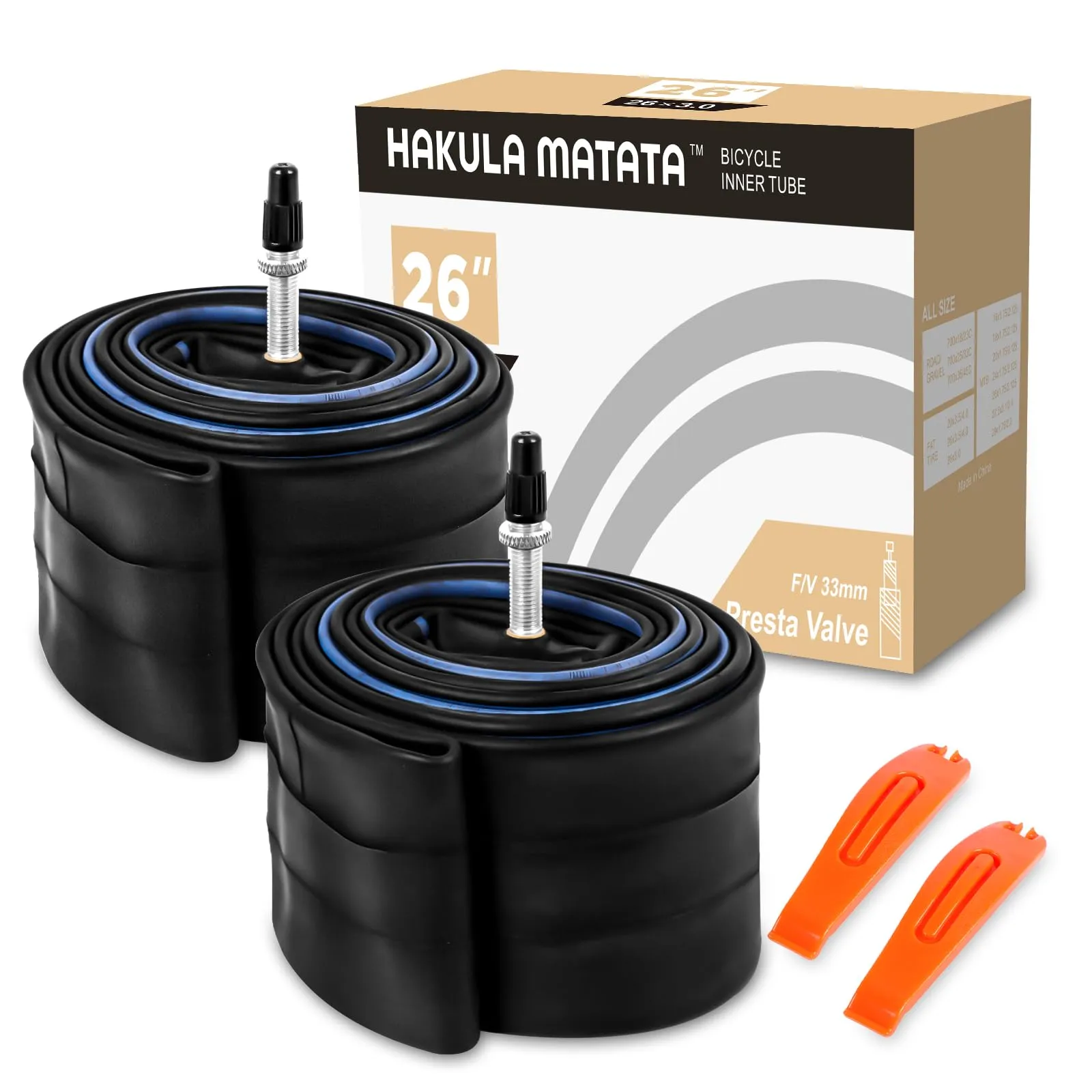2 Pcs Fat Tire Tube 26 Inch x 3.0 With AV35/FV33 Valve Stem, Durable Butyl Inner Tube with Levers