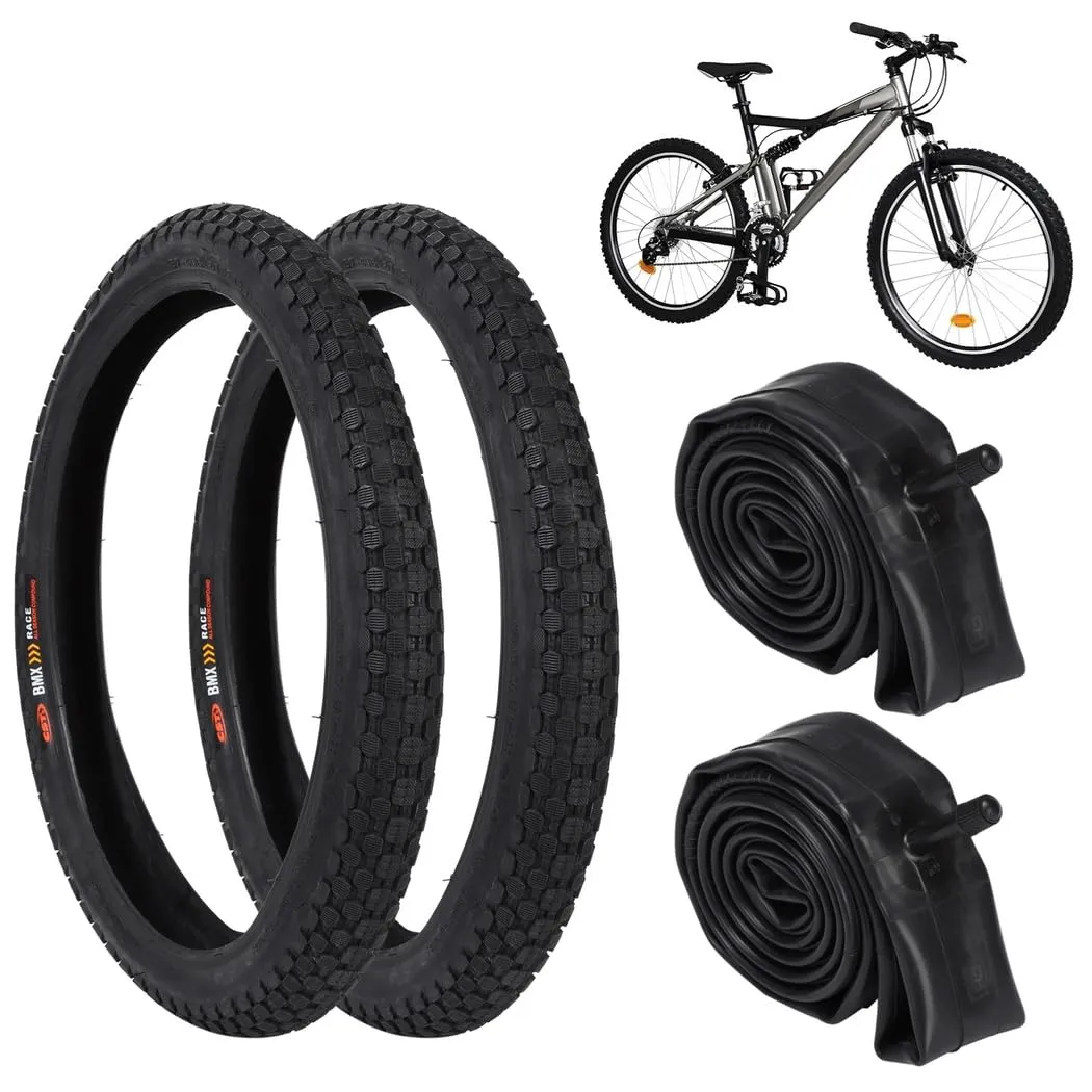 2 Pcs Mountain Bike Tires 20” X 2.125” & 24” X 1.95” with Tubes - Puncture-Resistant, Easy Install