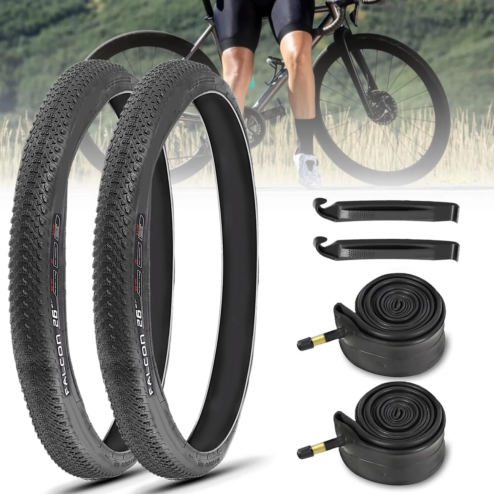 2 Pcs Mountain Bike Tires 26' x1.95' with 2 Pcs Tubes - Puncture-Resistant for Beach Cruiser & BMX