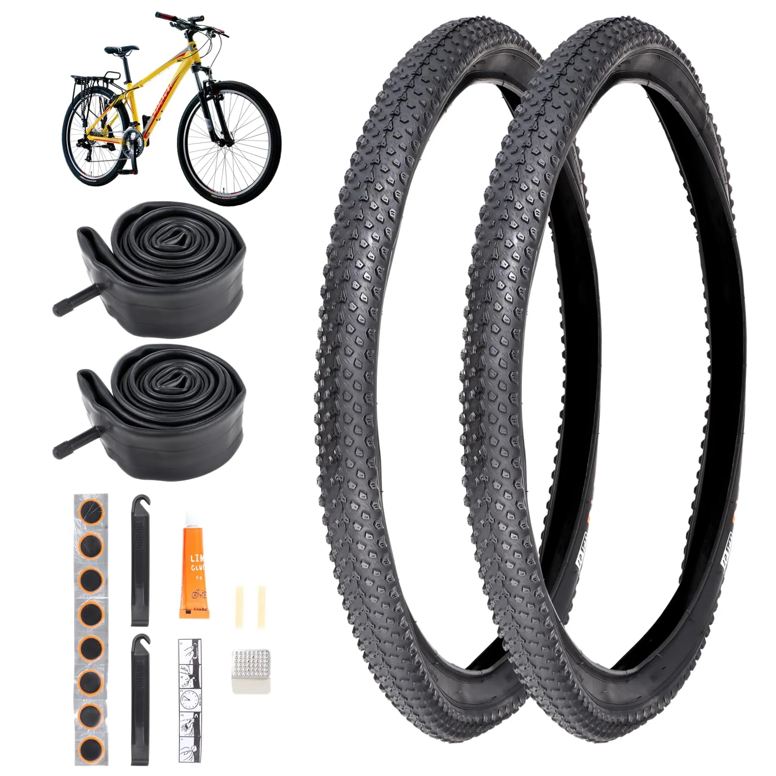 2 Pcs Mountain Bike Tires 26” X 2.125” & 2 Pcs Tubes 26” X 1.95”-2.125” AV 30mm Valve Kit