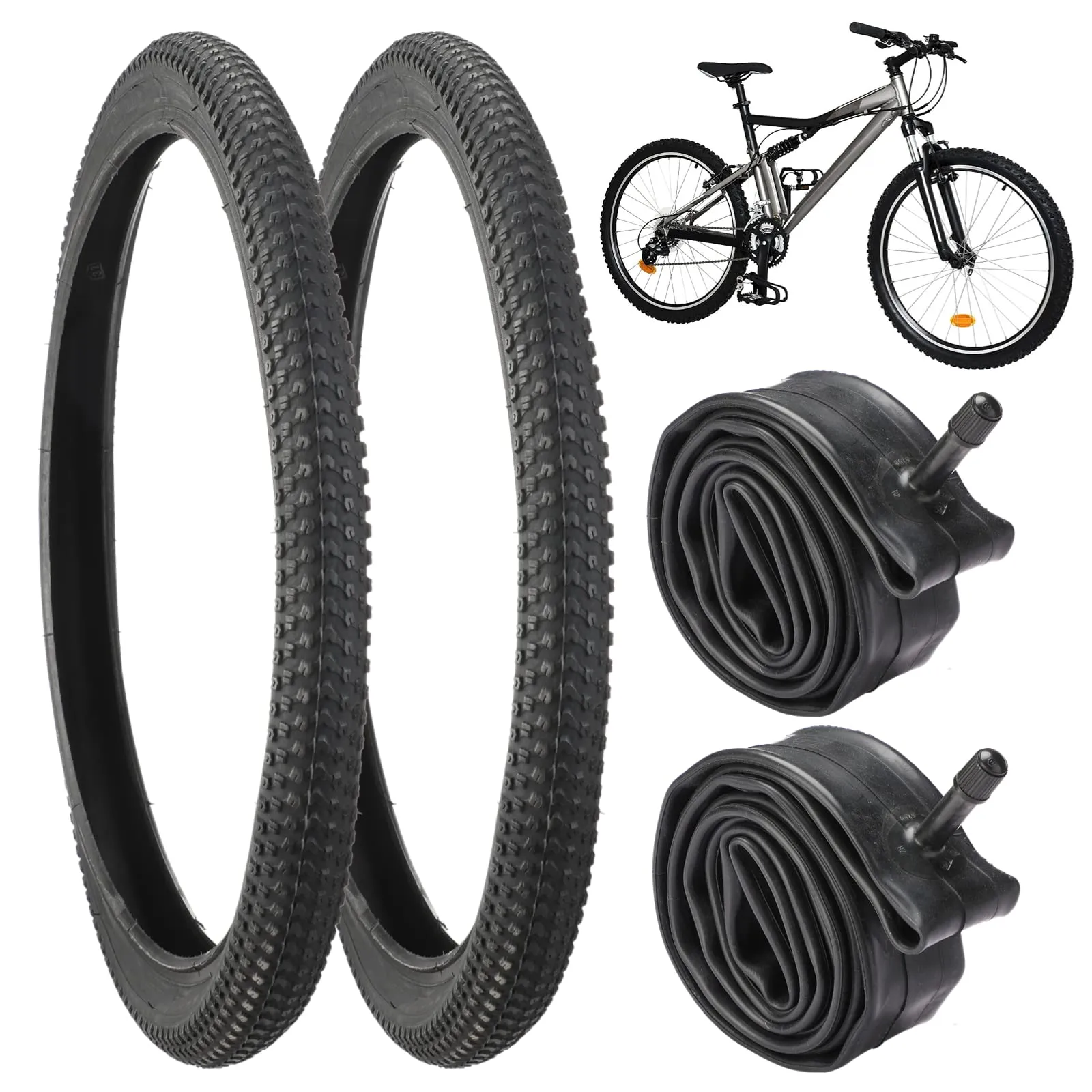 2 PCS Mountain Bike Tires & Tubes, 20” x 1.95” & 20” x 1.75”-2.125”, Puncture-Resistant Kit