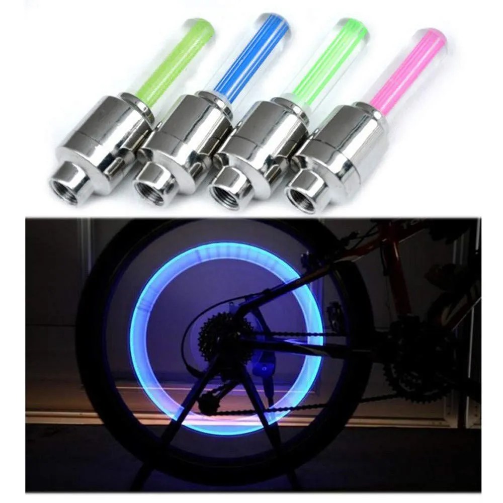 2Pcs Waterproof LED Flash Tyre Lights for Car, Bike, Motorcycle - Colorful Valve Cap Lights