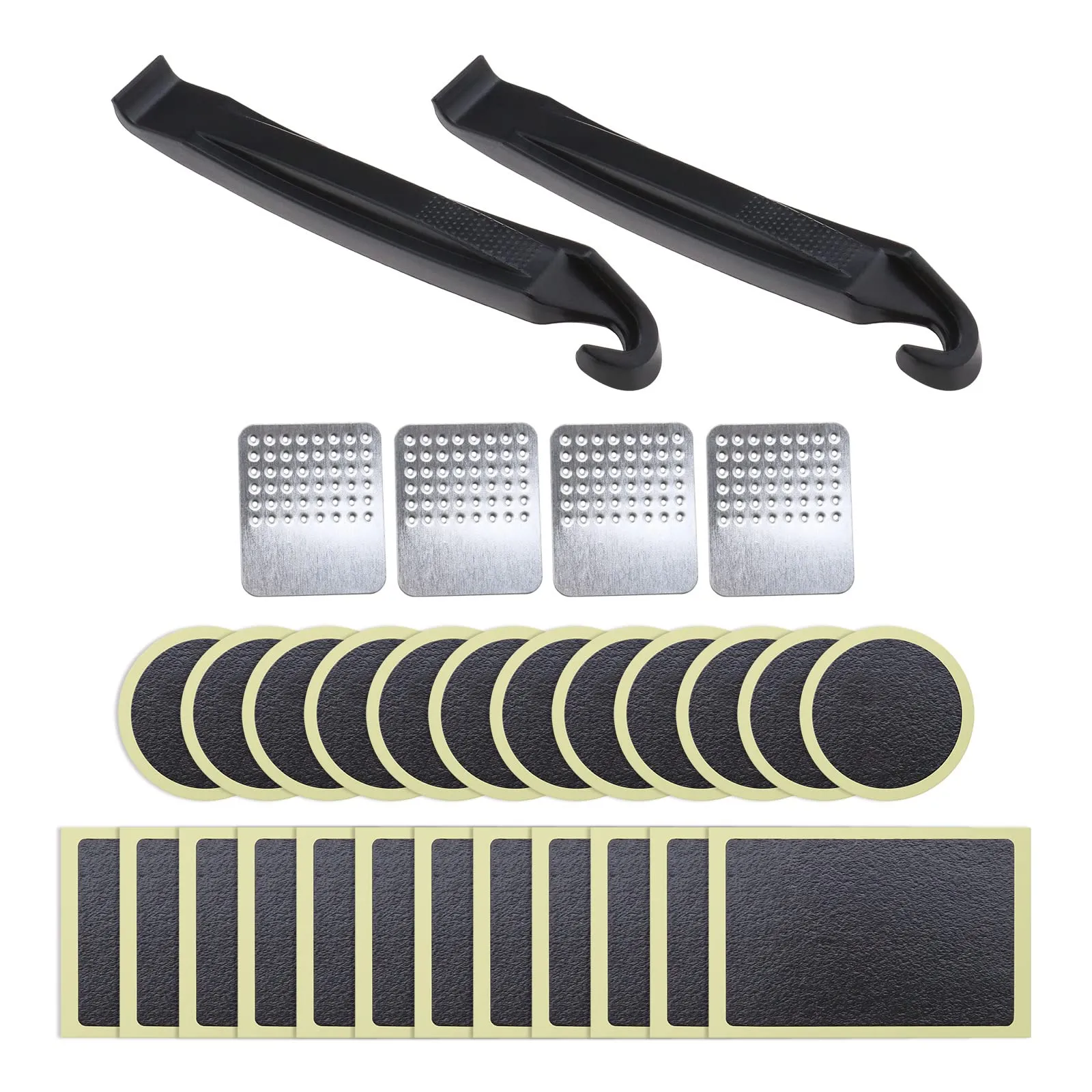 30PCS Bicycle Tire Patch Repair Kit - 12 Round & 12 Rectangular Glueless Patches with Tools