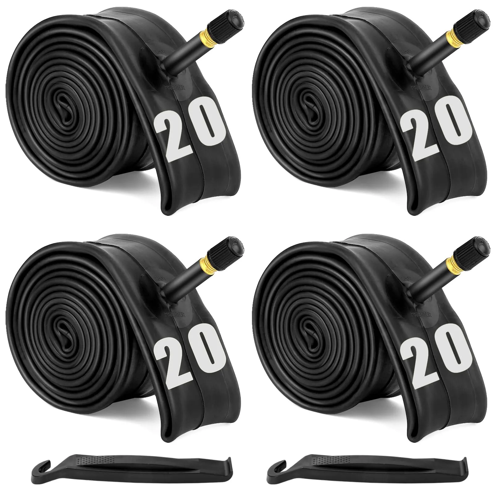 4-Pack 20' Bike Tubes with 2 Tire Levers - Fits 1.75' to 2.125' Tires - Schrader Valve - Hydencamm