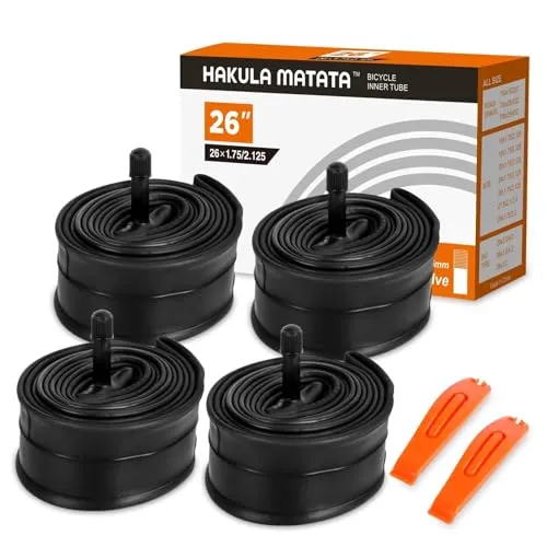 4-Pack 26 Inch Mountain Bike Tubes with AV 35 Valve - Fits 1.75-2.125 Wide Tires - HAKULA MATATA