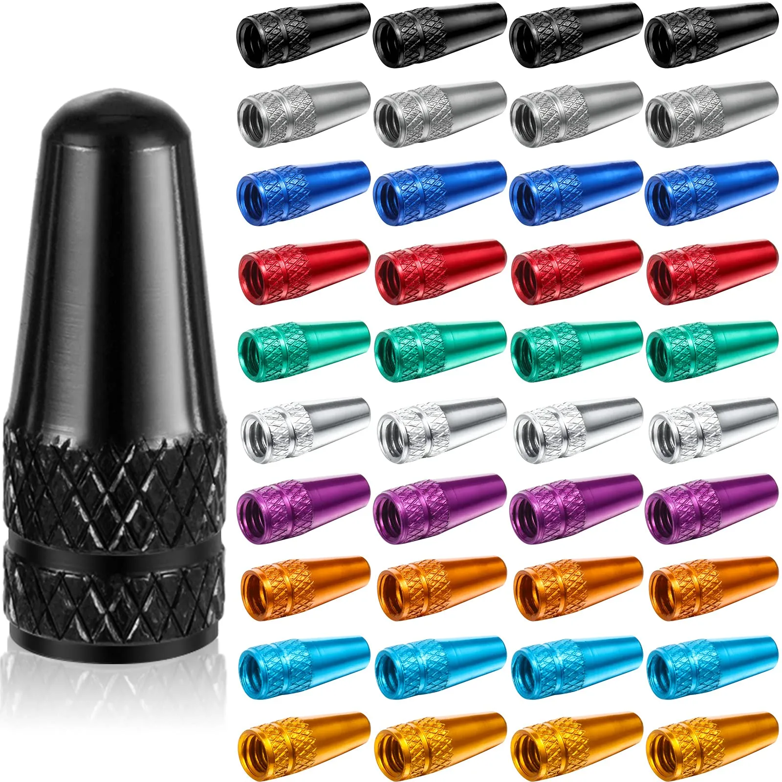 40 Pieces Multi-Color Anodized Aluminum Presta Valve Caps - Rocket Design for Bicycle Tires