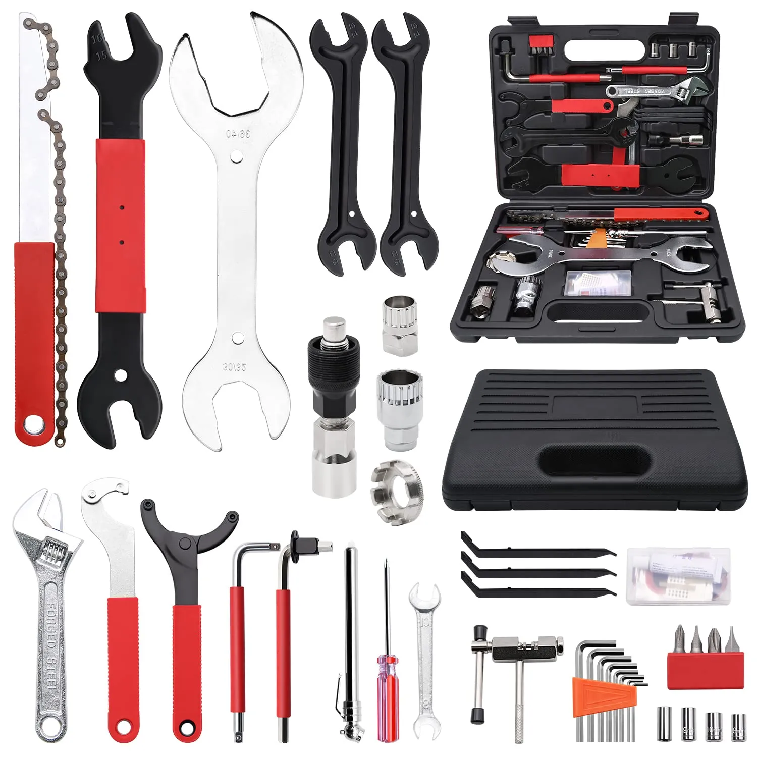 44pcs Professional Bike Repair Tool Kit with Storage Case for Mountain & Road Bikes in Black