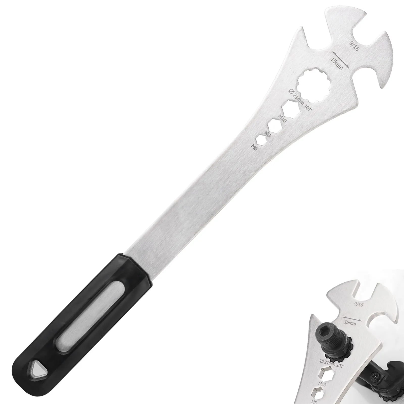 4 in 1 Bike Pedal Wrench - Multifunctional 15mm & 9/16' Tool with 6-8-10mm Hex for Easy Bike Repairs
