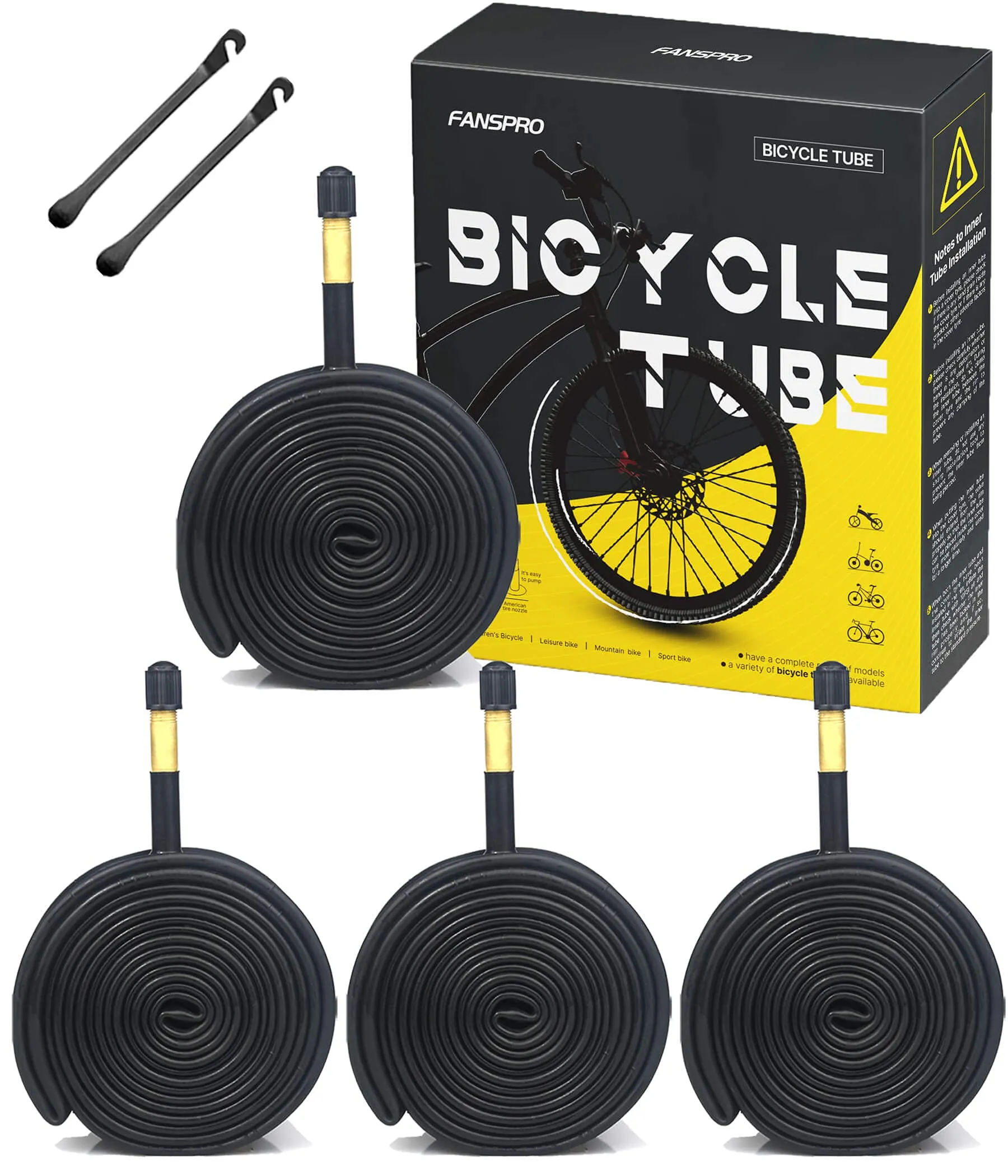 4 Pack 26 Inch Heavy Duty Bicycle Tube with 48mm Schrader Valve, 2 Tire Levers - Premium Quality