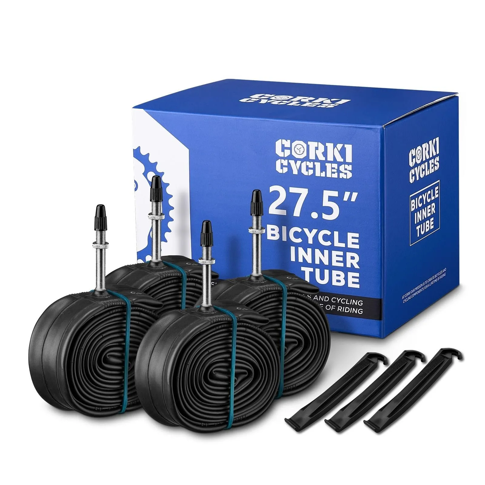 4 Pack 27.5 Mountain Bike Tubes - Durable Butyl Rubber, Presta/Schrader Valves for 27.5' Tires