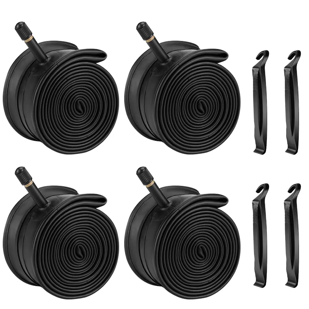 4 Pack Butyl Rubber Bike Tubes 16-29 Inch, Schrader Valve 32mm, Replacement with Tire Levers