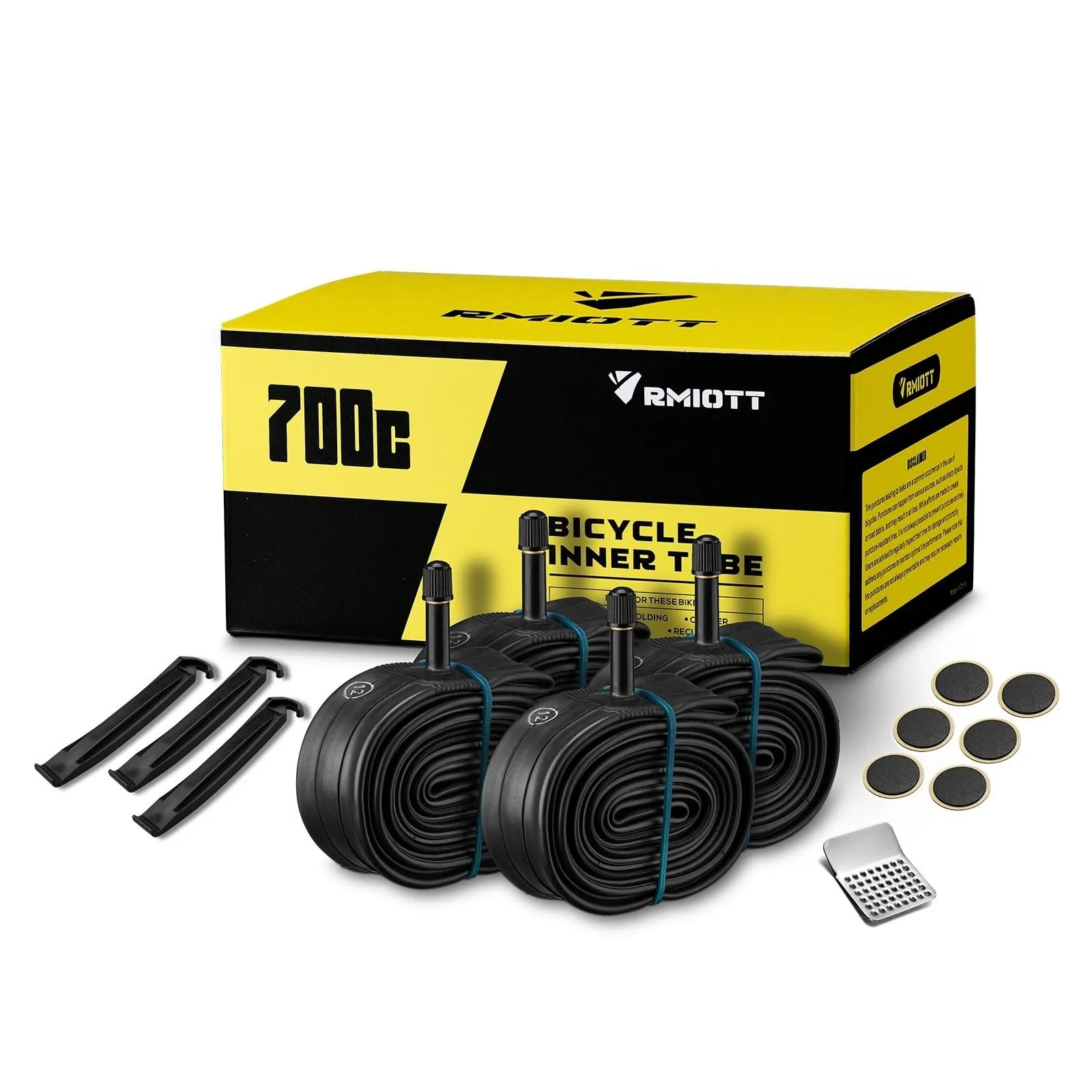 4 Pack Rmiott 700c Road Bike Tubes - Fits 23c to 43c, Presta/Schrader Valve, Durable Butyl Rubber