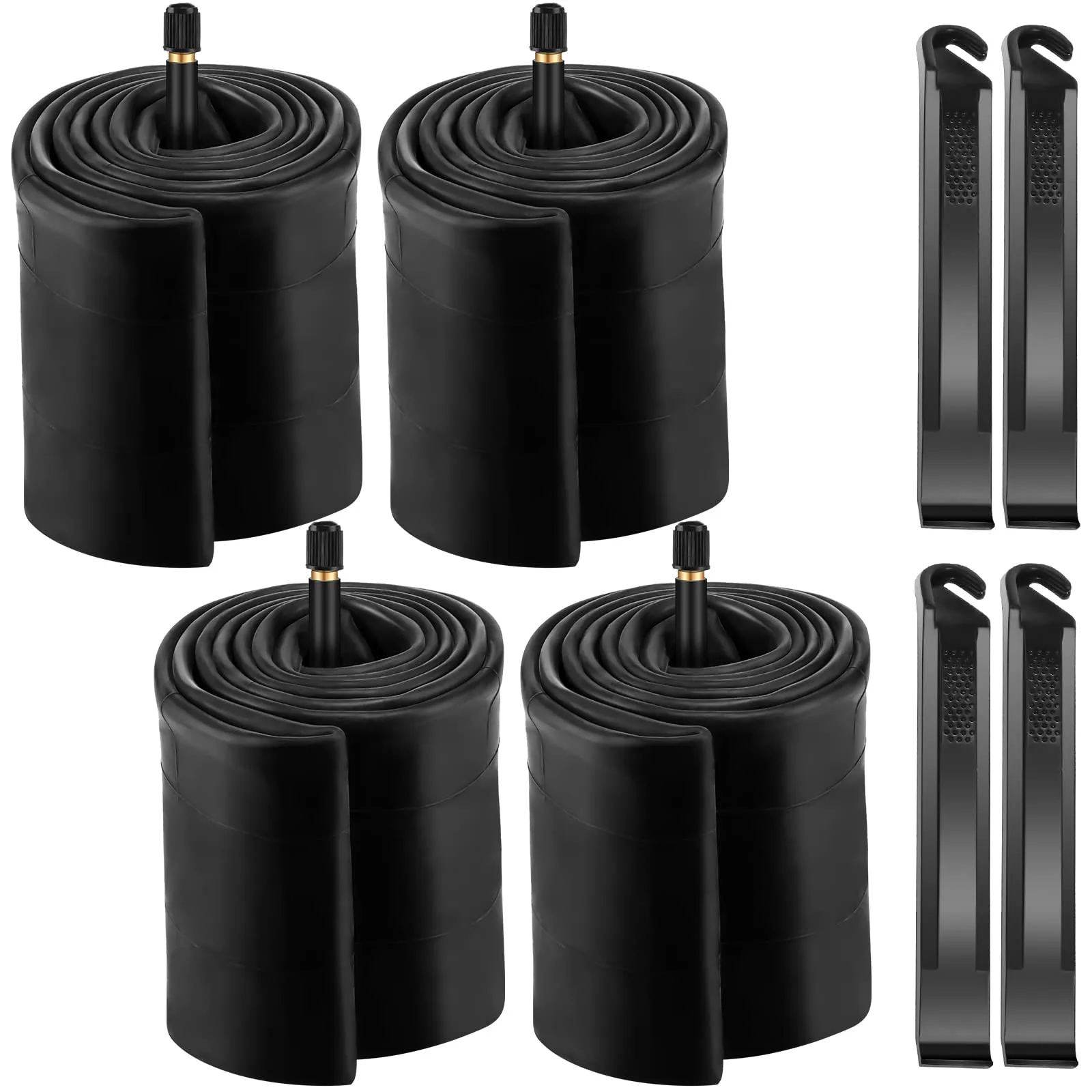 4 Pcs 20 x 4 Inch Bike Tubes with Tire Levers for Road, MTB, and Kids Bikes - Butyl Rubber
