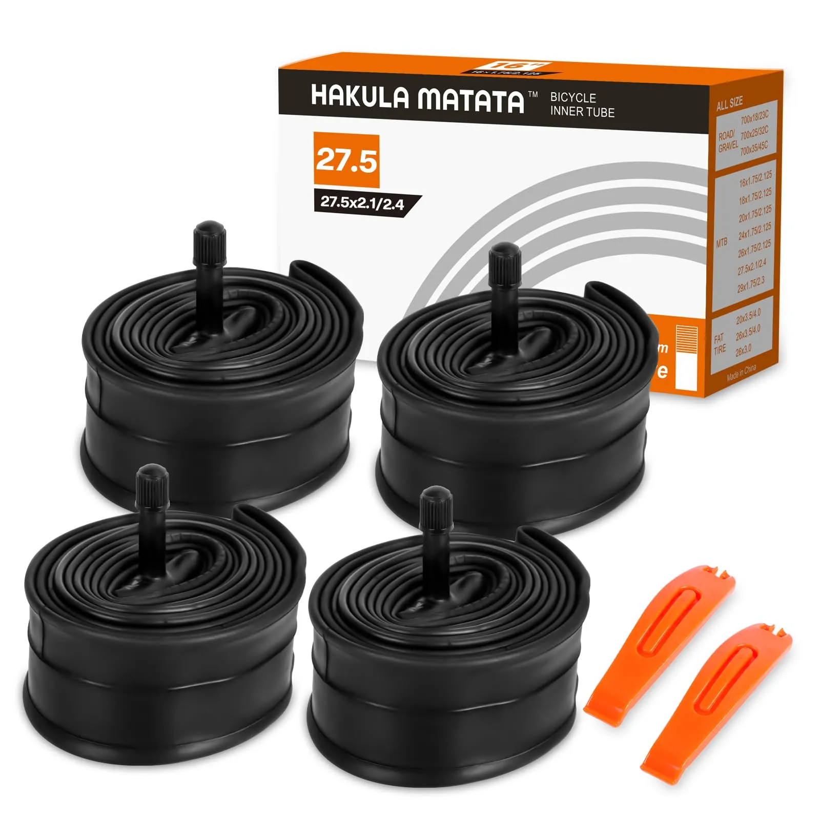 4 Pcs 27.5' x 2.1-2.4 Butyl Bike Tubes with AV 35mm Valve Stem for Mountain Bikes, 4-Pack