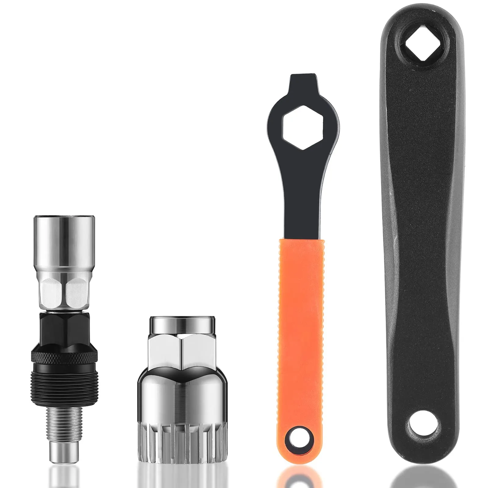 4 Pcs Bike Crank Removal Tool Kit - Crank Extractor, Bottom Bracket Remover, 16mm Spanner, Black/Orange