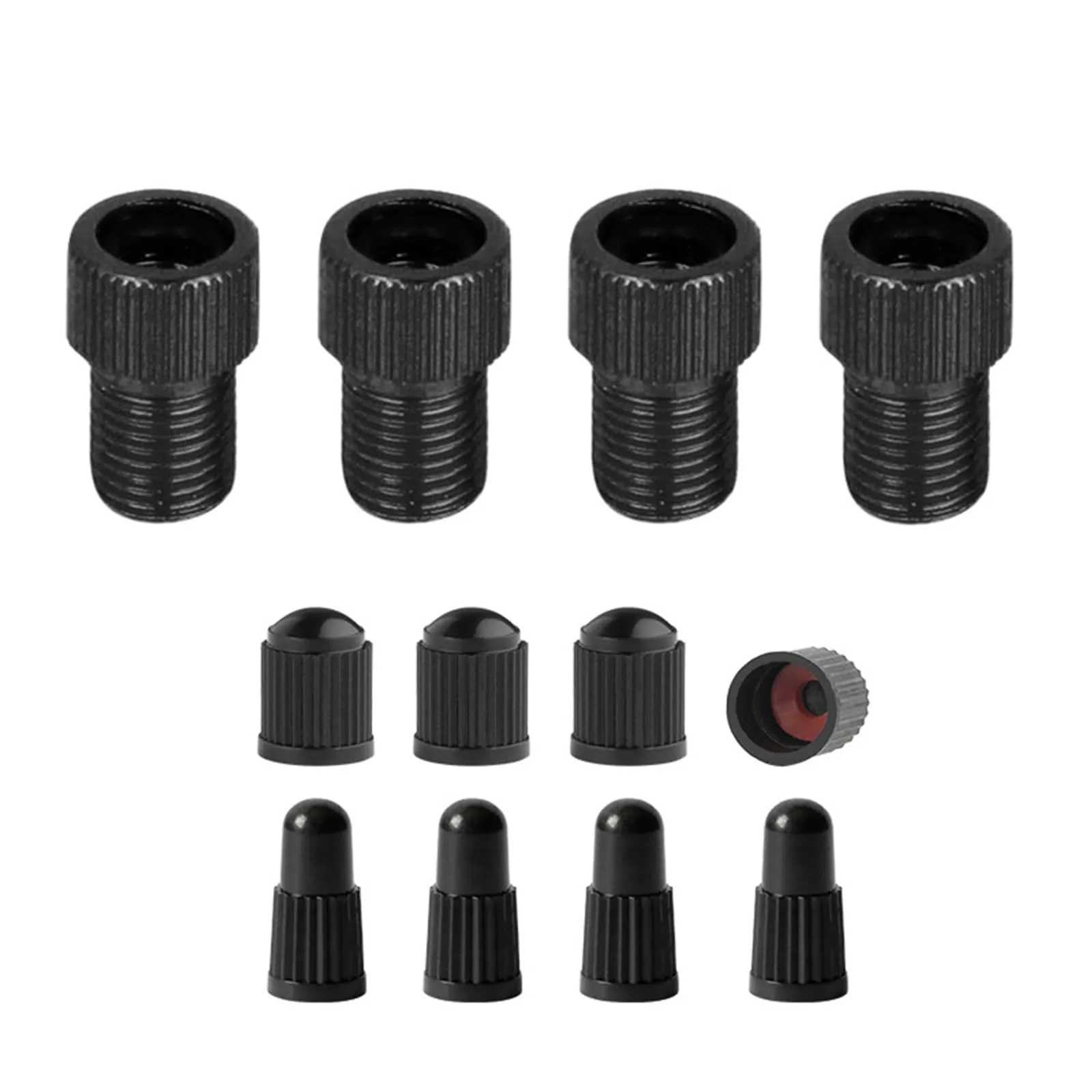 4Pcs Presta to Schrader Valve Adapters with Caps - Lightweight Aluminum Alloy Bike Tire Tools