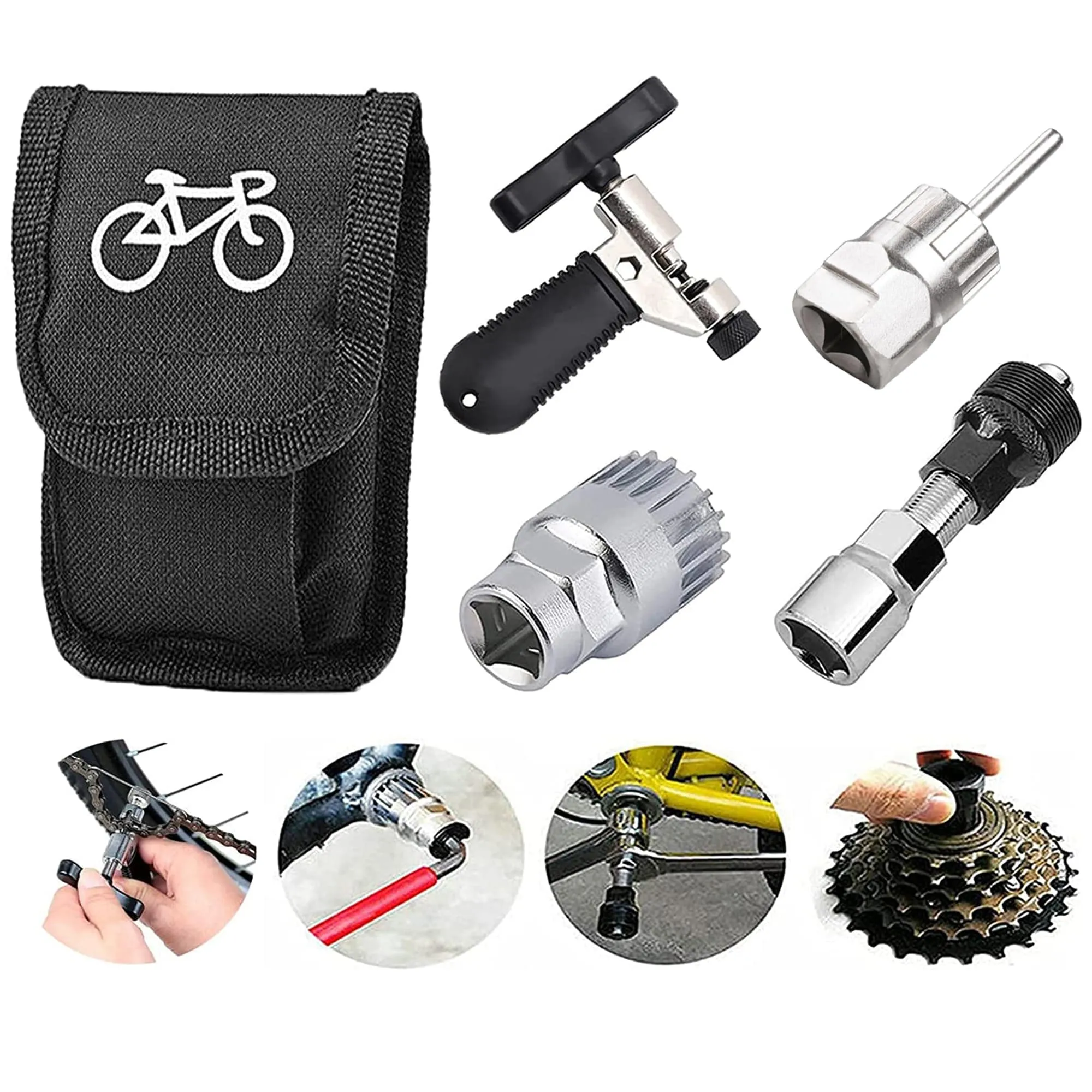 5-in-1 Bike Repair Tool Kit with Crank Puller, Chain Breaker, and Freewheel Remover – Black