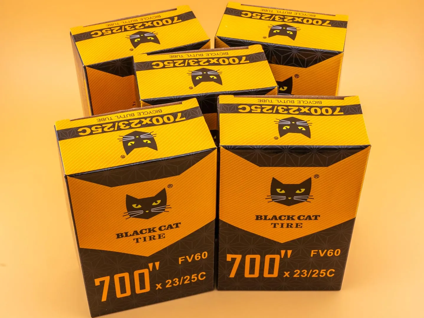 5-Pack Black Cat Bike Inner Tubes 700 X 23-25C - 60mm Presta Valve for Road & Triathlon Bikes