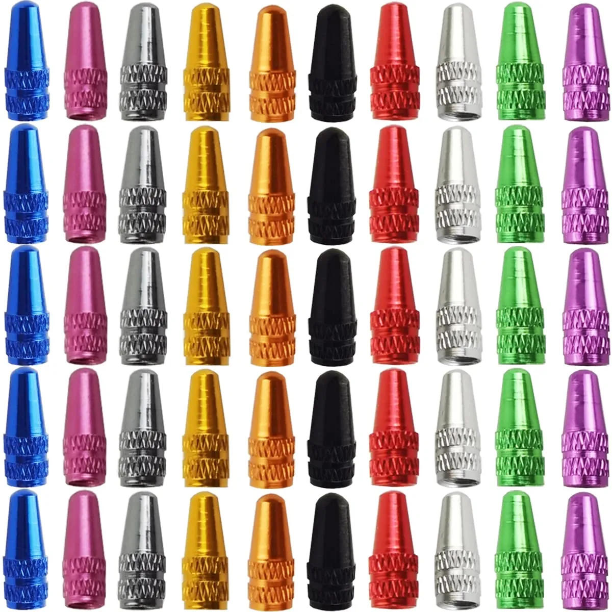 50PCS Anodized Aluminum Presta Valve Caps - Multi Color Bicycle Bike Tire Caps - French Style
