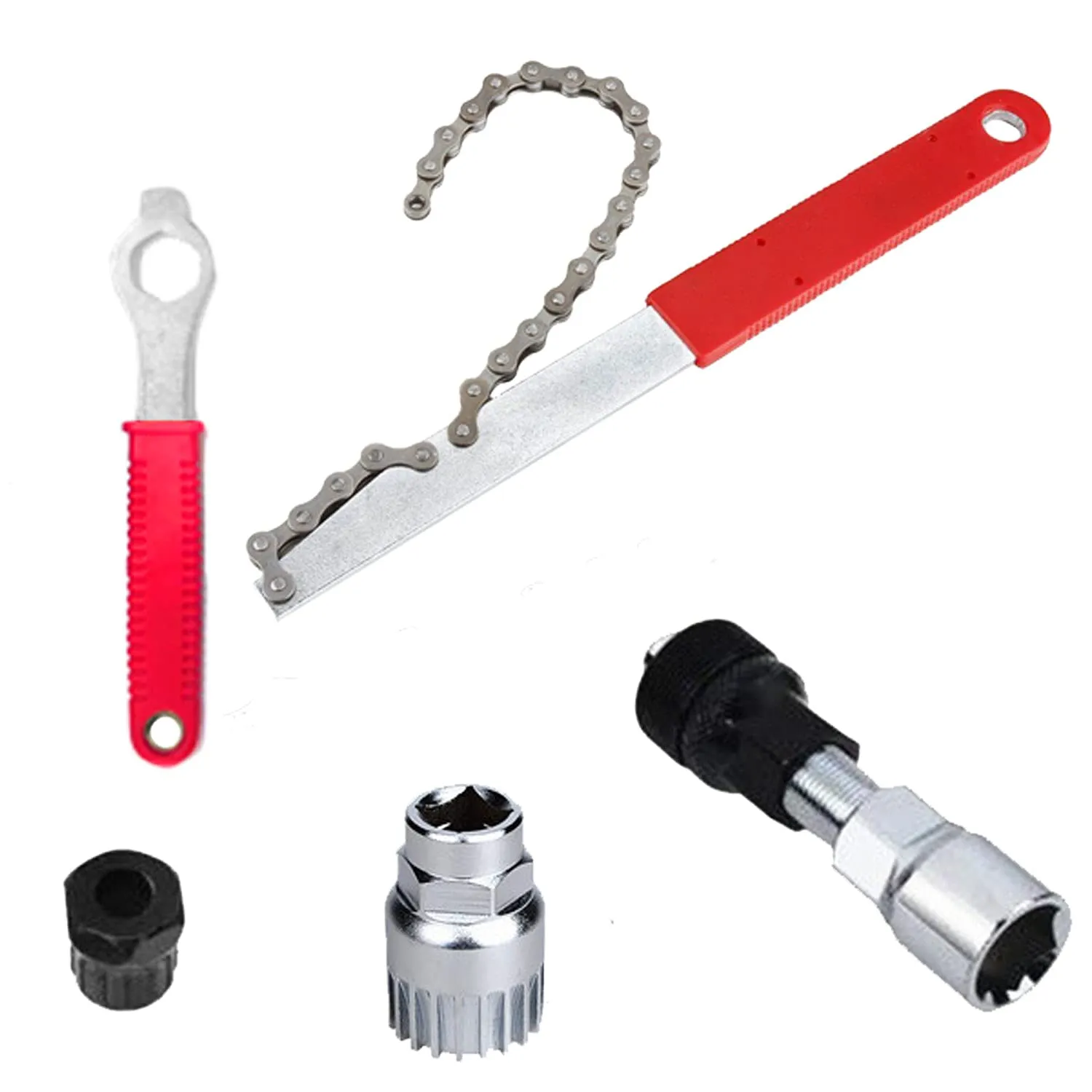 5 Pcs Bicycle Repair Tool Kit - Chain Whip, Crank Puller, Bottom Bracket Remover, Ideal for Bike Maintenance