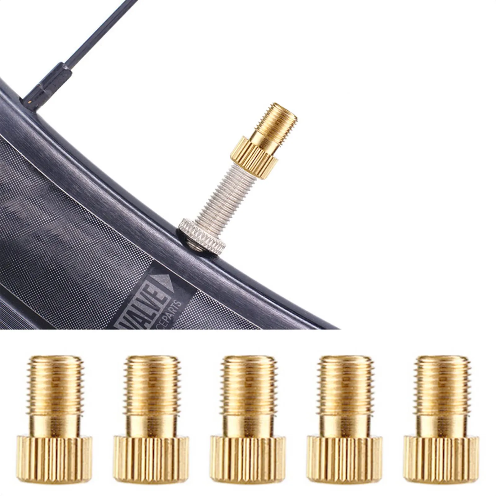 5 PCS Bike Presta Valve Adapter - Convert Presta Valve to Schrader for Easy Inflation, Brass Tool