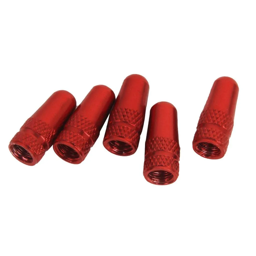 5Pcs Red Aluminum Alloy Presta Valve Caps for Bikes - Stylish, Durable, Prevents Leakage & Dirt