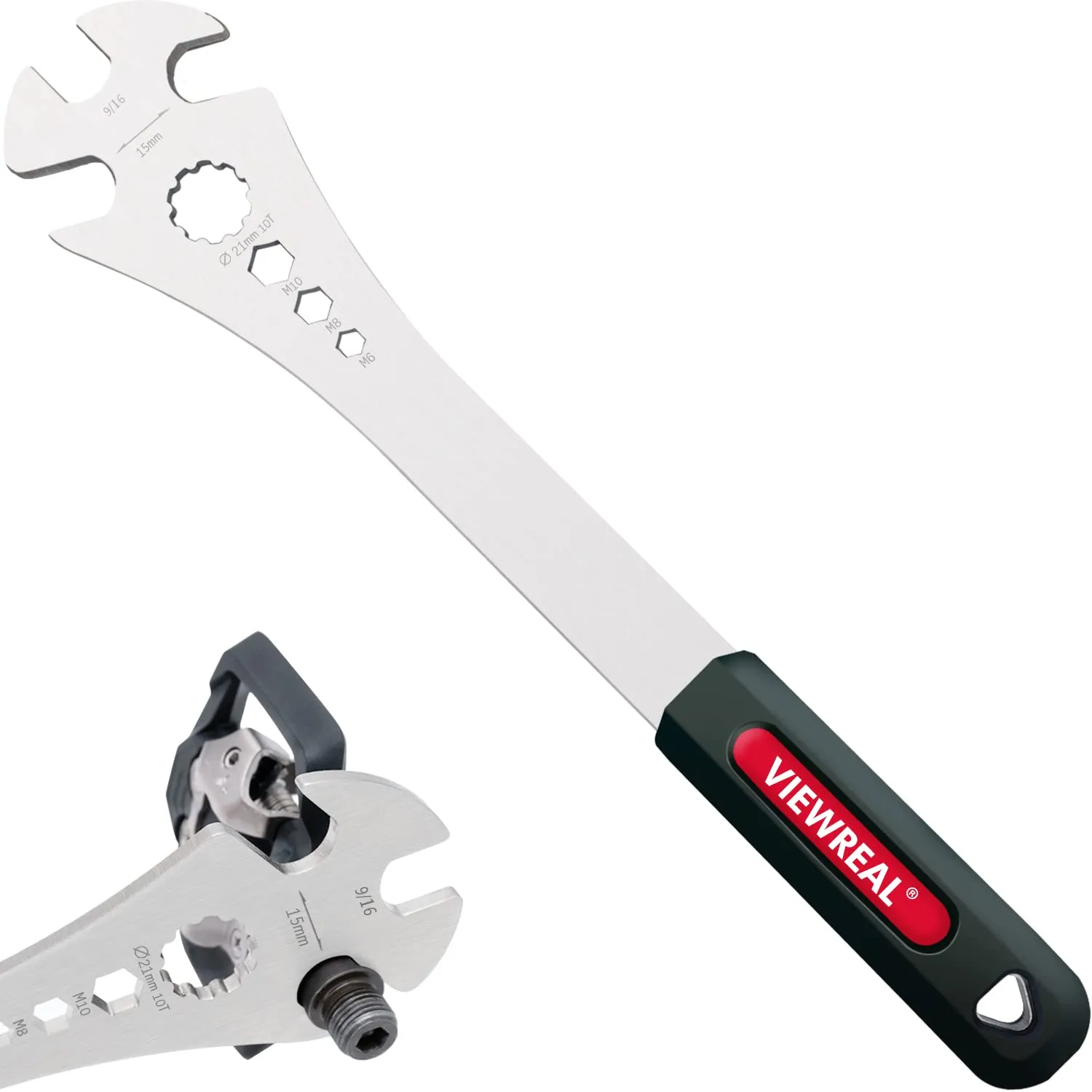 6-in-1 Bicycle Pedal Wrench with 12.6-inch Handle - Fits 15mm, 9/16-inch, 6/8/10mm Hexagon Holes