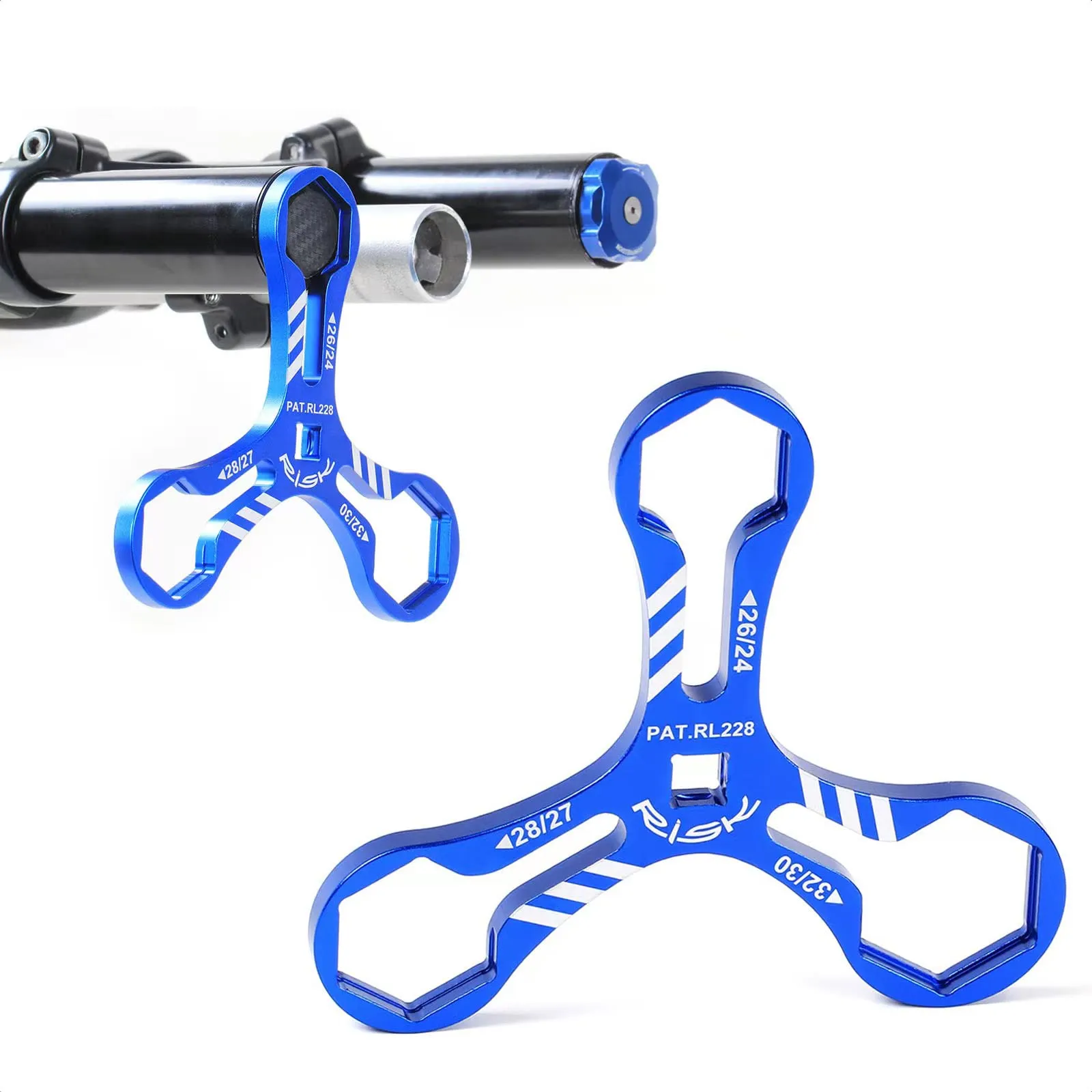 6-in-1 Bike Front Fork Repair Tool for Fox - Top Cap Removal Wrench, Sizes 24-32mm, Blue