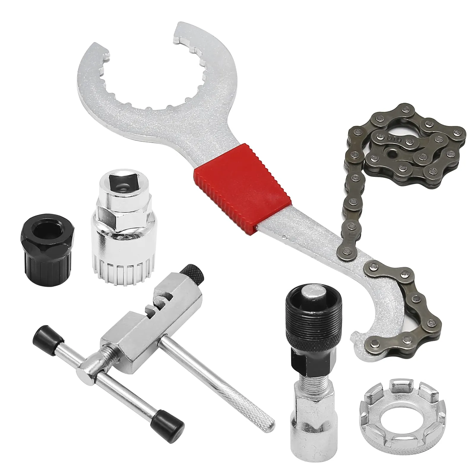 6pcs Multi-Function Bike Repair Tool Kit with Cassette Remover, Crank Puller, Chain Breaker, Wrench