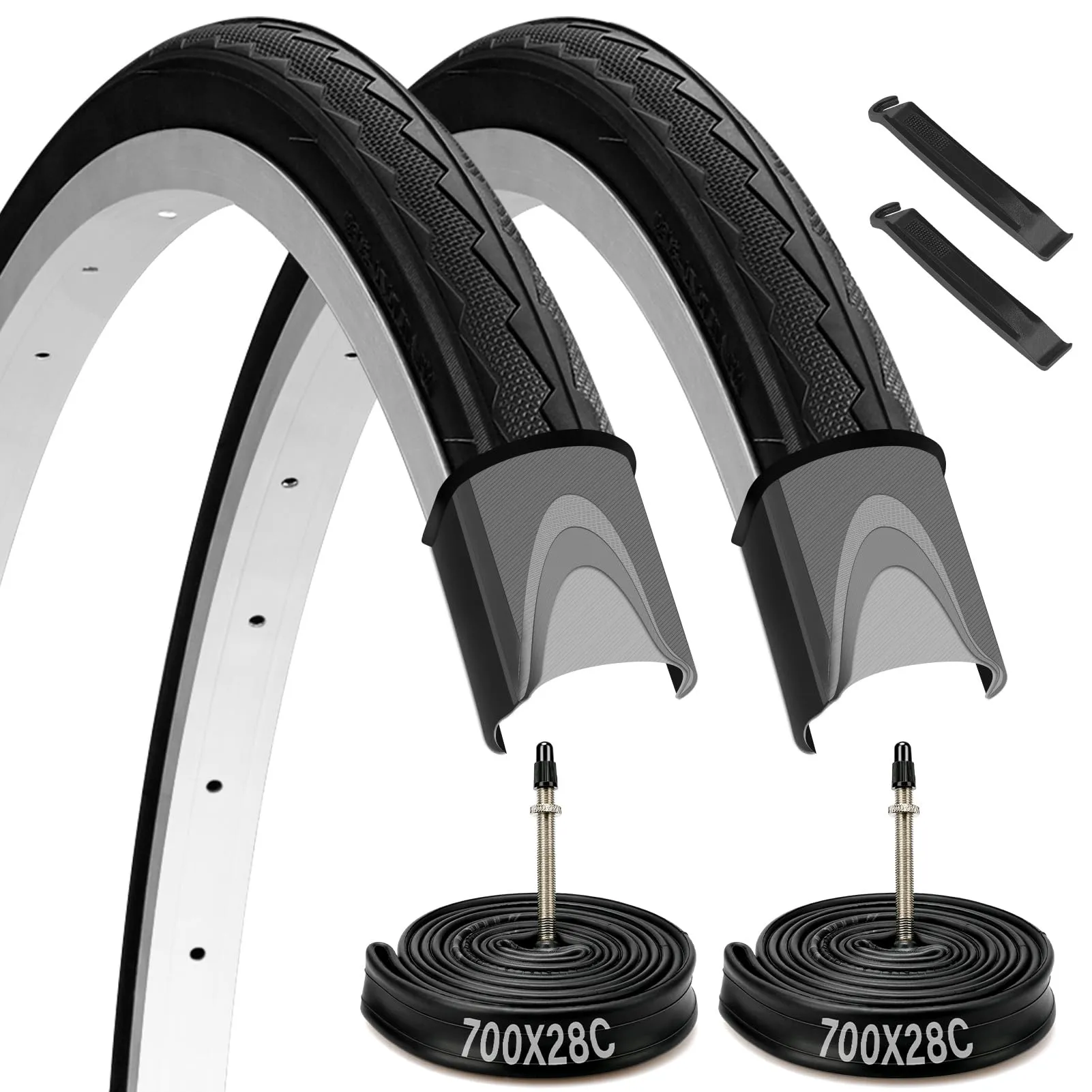 700C Bike Tires 2 Pack - 700x28C Road Bike Tires with Tire Levers - Durable & Easy to Install