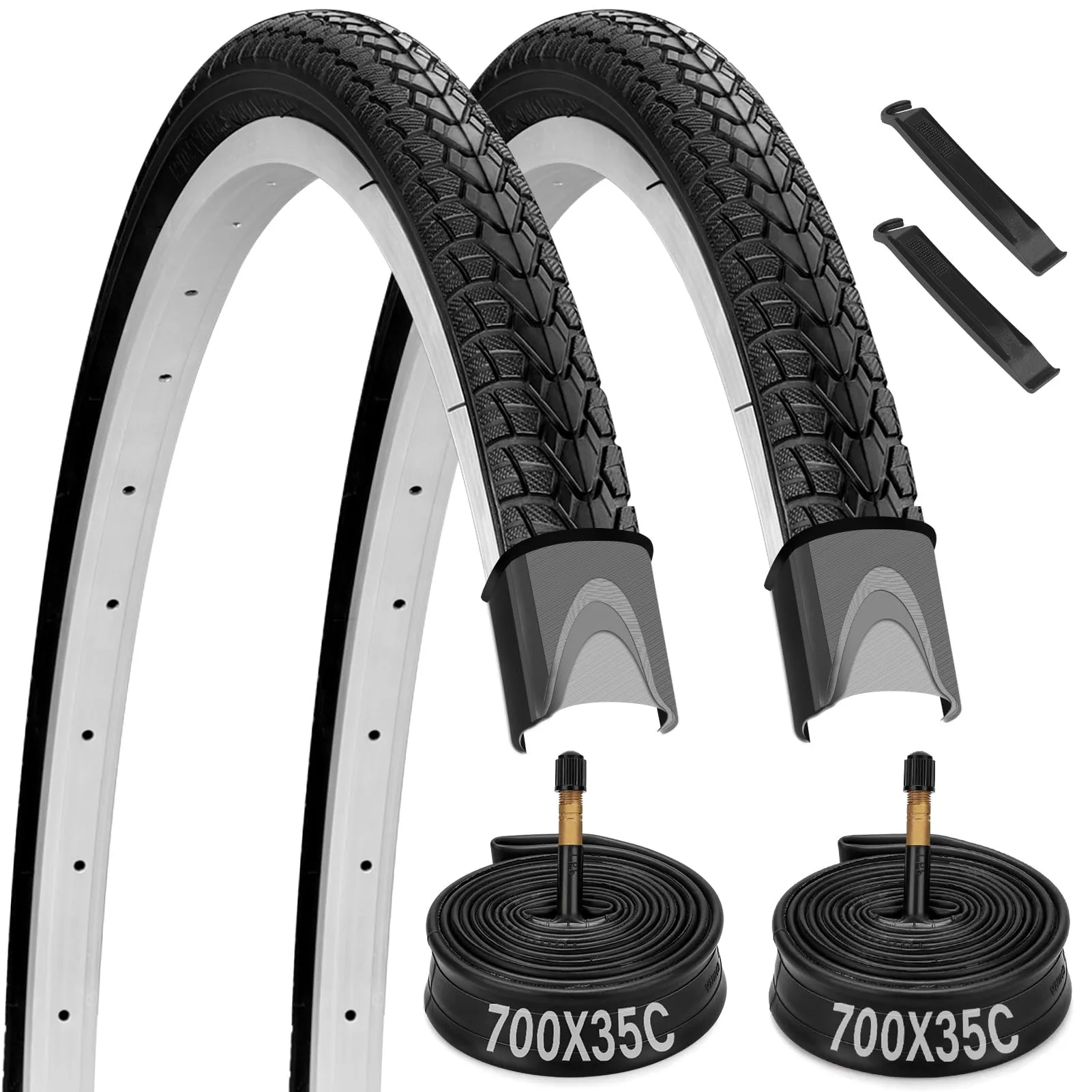 700C Bike Tires 2 Pack - 700x35C Durable Bicycle Tires and Tube Set with Tire Levers for Easy Installation