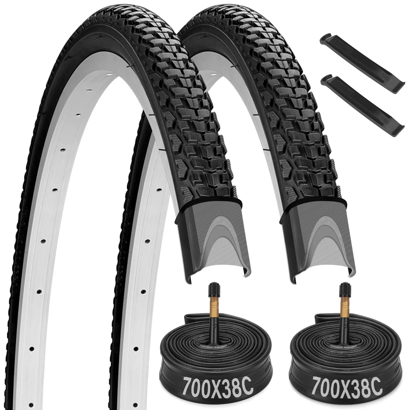 700C Bike Tires 2 Pack - 700x38c Road Bike Tire & Tube Set with Tire Levers - Midcos Brand