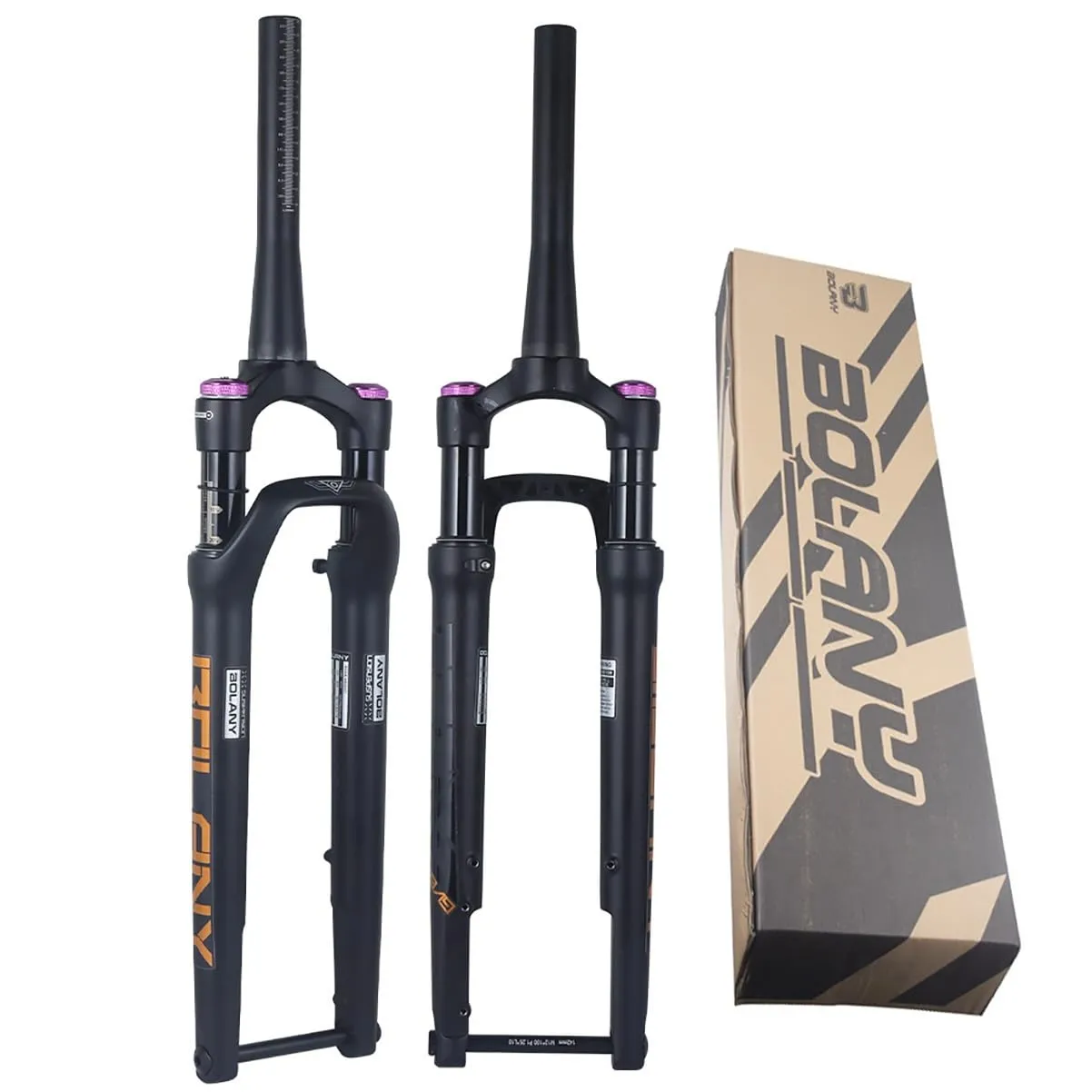 700C Road Bike Fork with Manual Lockout Air Suspension, 60mm Travel, 12x100mm Disc Brake, Orange