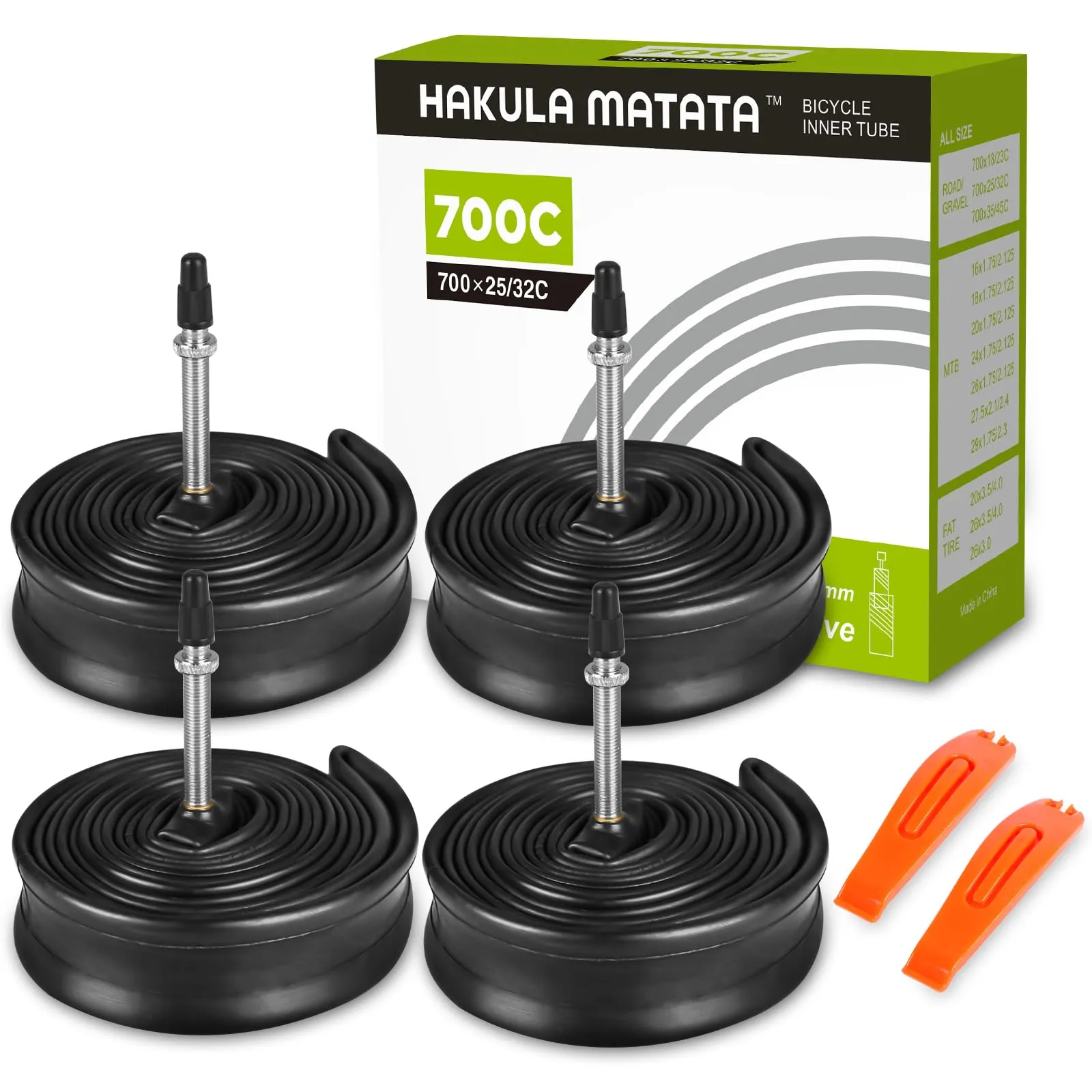 700x18-25C Road Bike Inner Tubes with 48/60/80mm Presta Valve Stem - 4 Pcs Durable Butyl Tubes
