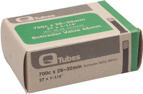 700x28-32mm Q-Tubes Schrader Valve Tube - 48mm Long, Removable Core, Smooth Shaft, Butyl Compound