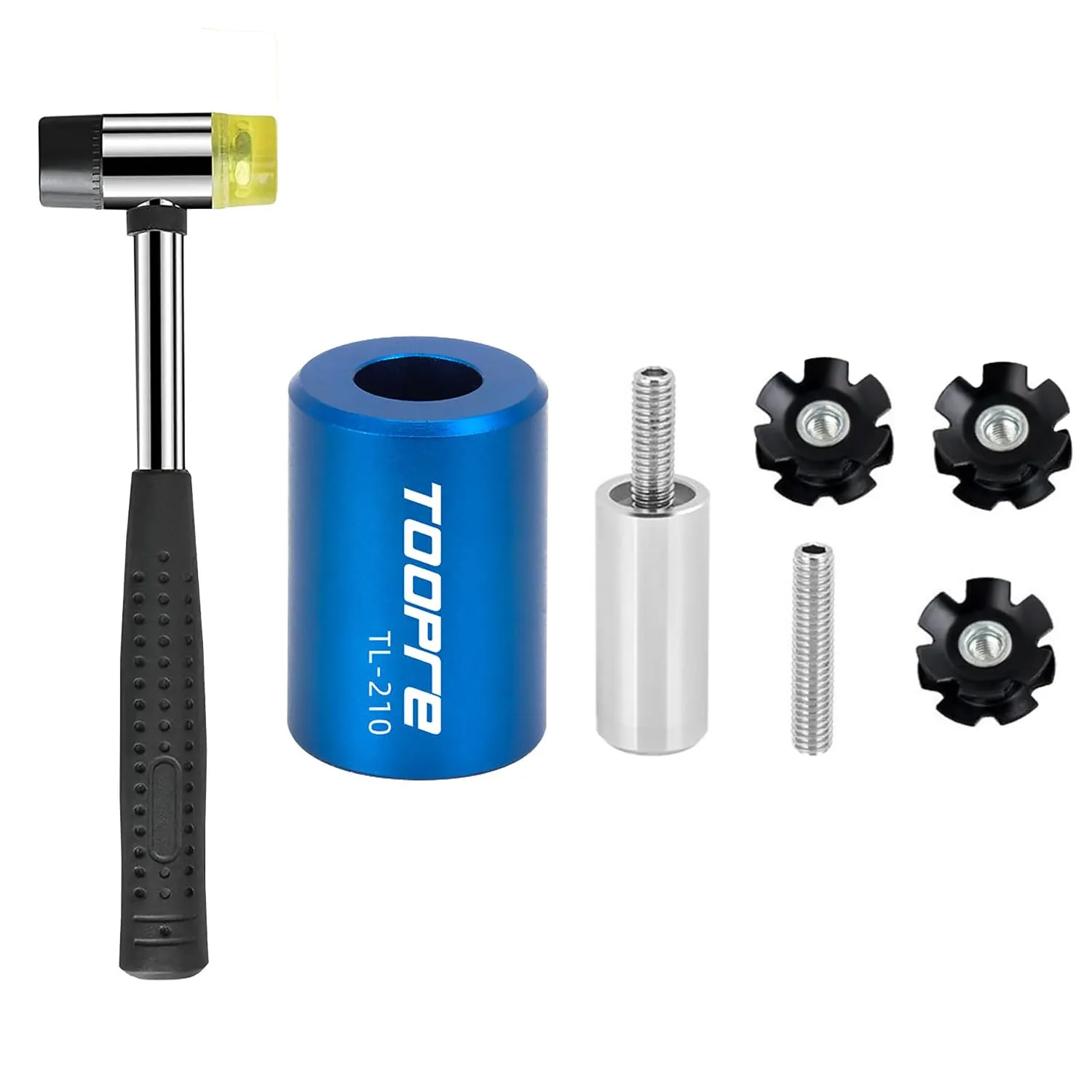 7 PCS Bike Fork Star Nut Installer Tool Kit with Rubber Hammer & 3 Free Star Nuts - Ragyzity