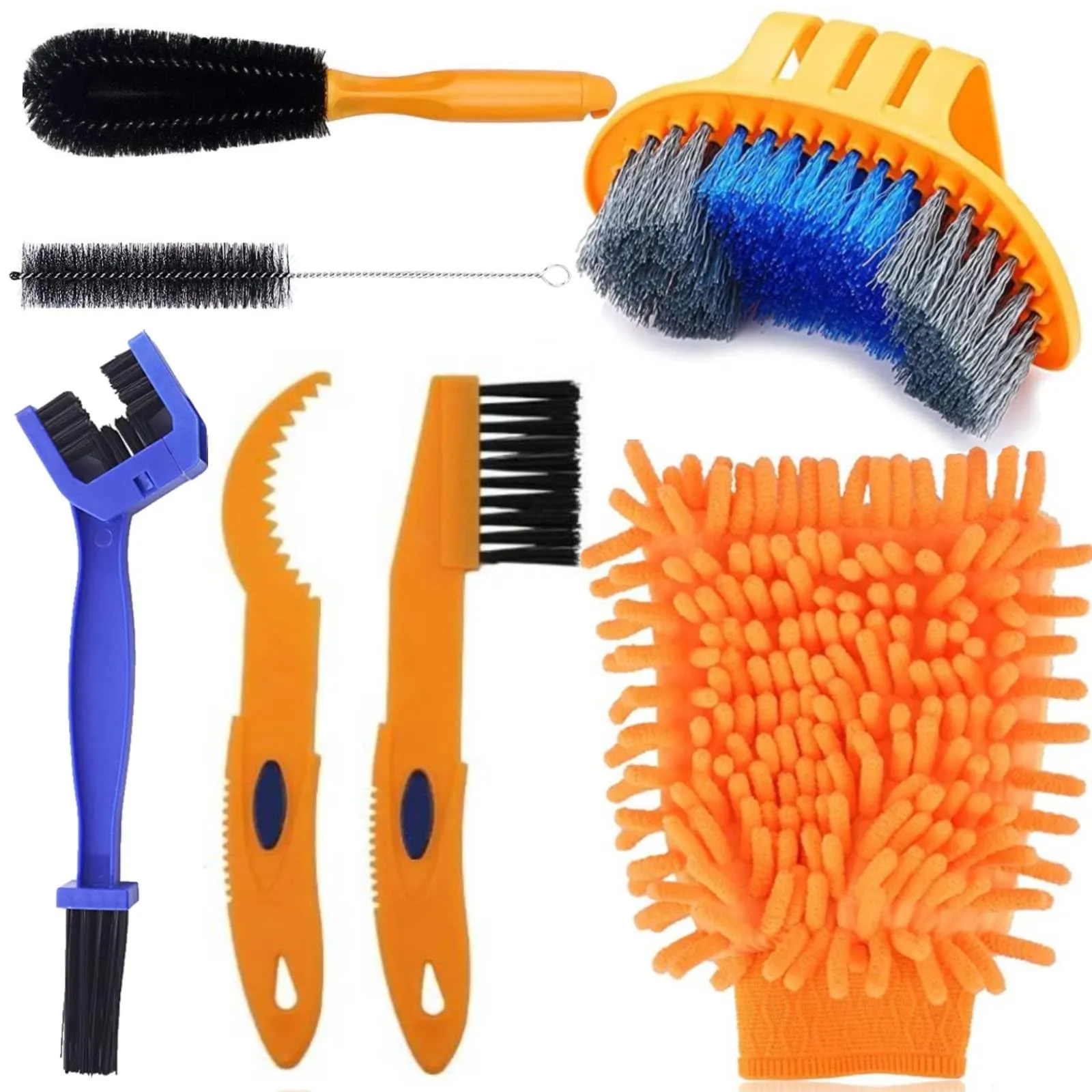 7PCS Bike Cleaning Brush Tool Kit for All Bike Types - Durable, Easy to Use, Compact, Effective