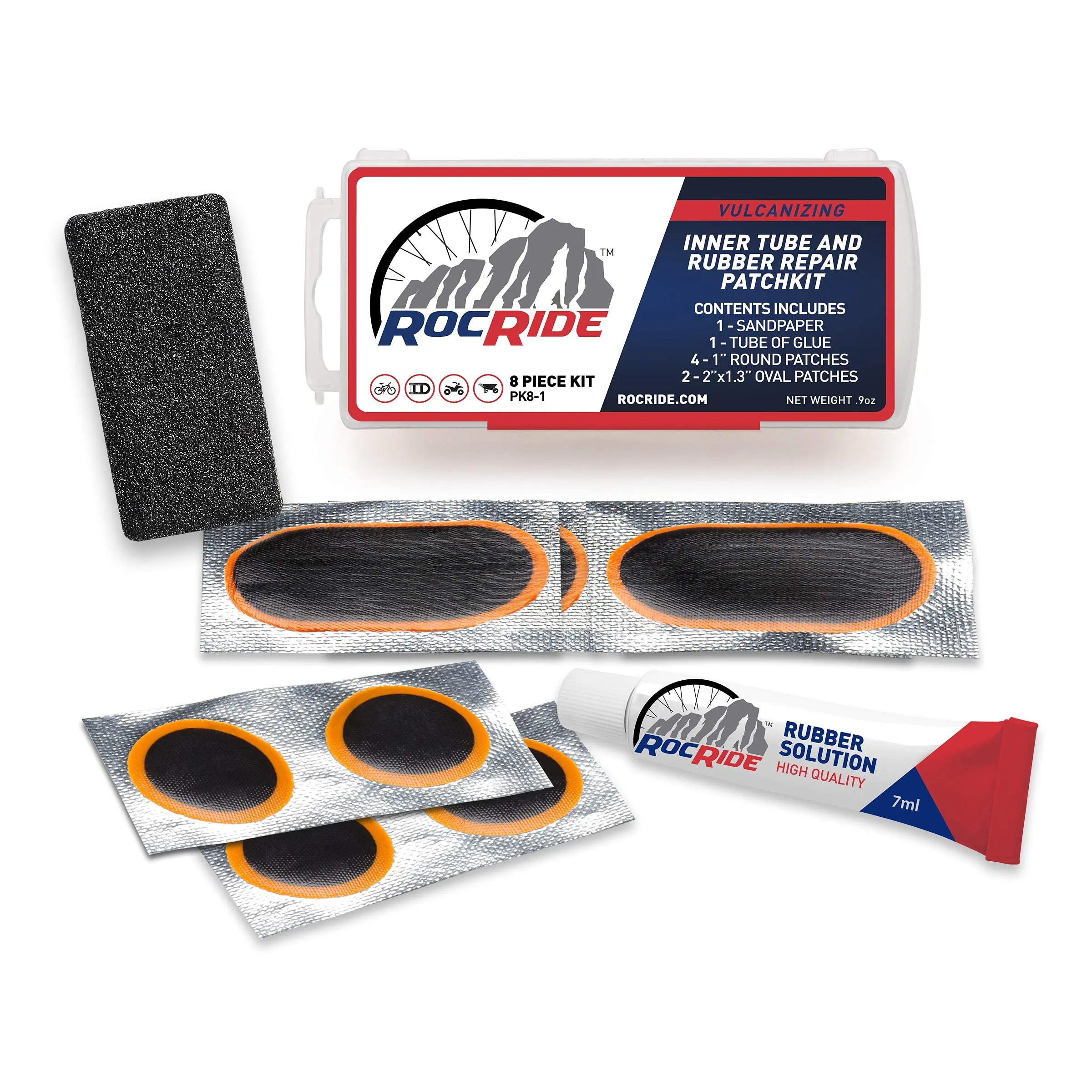 8 PC Bicycle Inner Tube Patch Kit - Durable Repair Kit for Bikes, ATVs, and More - RocRide