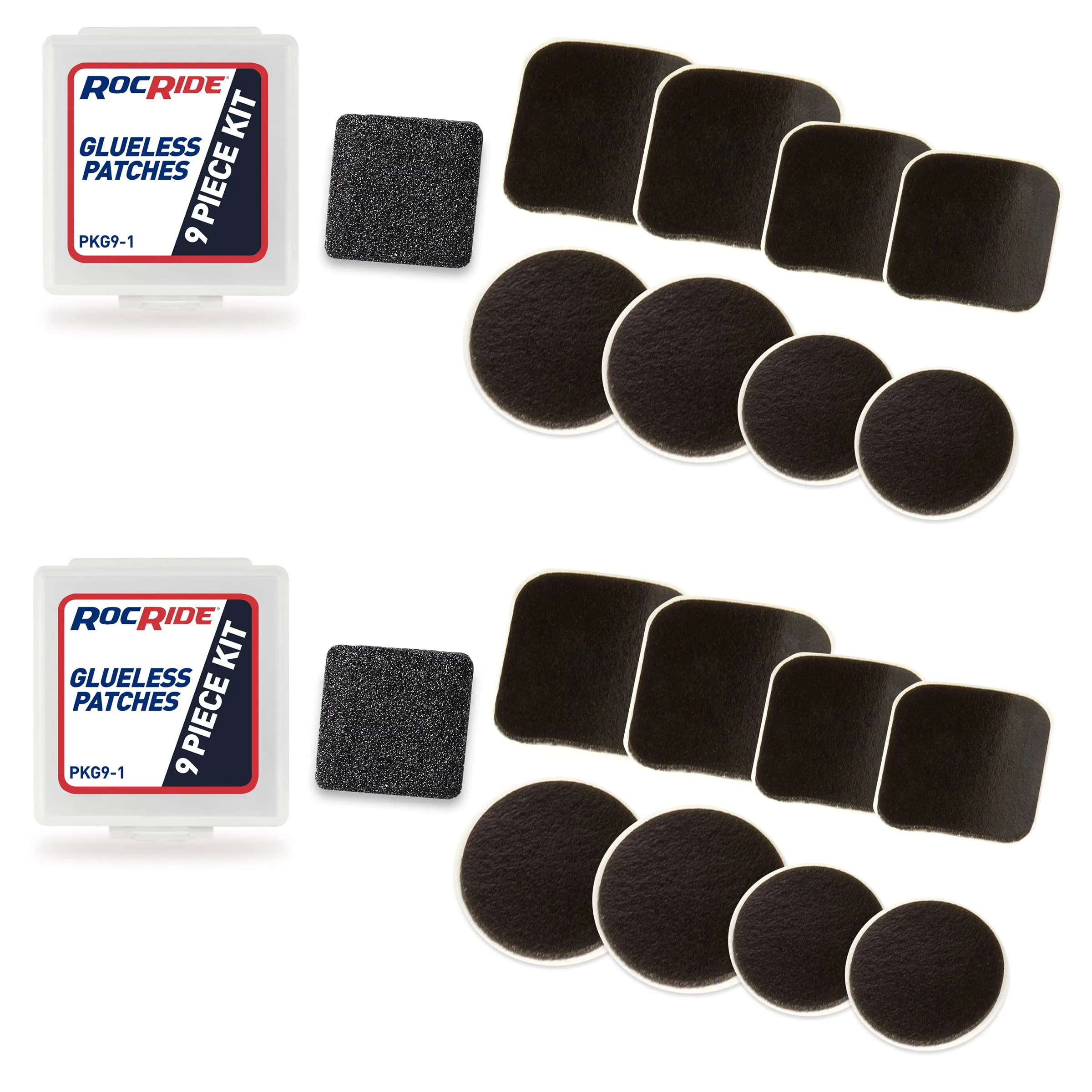 9 Piece Glueless Bike Tube Tire Puncture Repair Patch Kit for Road, Mountain & BMX Bicycles - 2-Pack