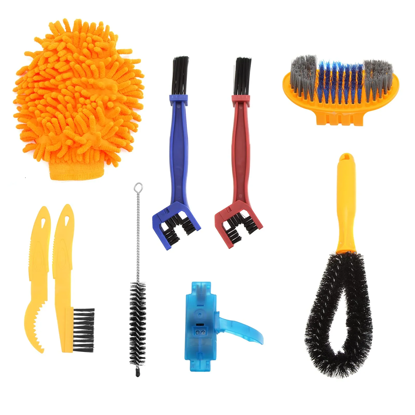 9PCS Bicycle Cleaning Brush Tools Kit - Chain Scrubber for Mountain, Road, Hybrid & BMX Bikes