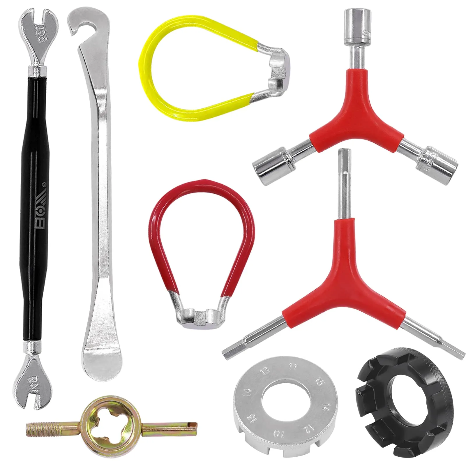 9Pcs Bicycle Spoke Wrench Kit for Bike Repair - Portable Tools with Tire Lever, Rubber Handles, Multi-Function
