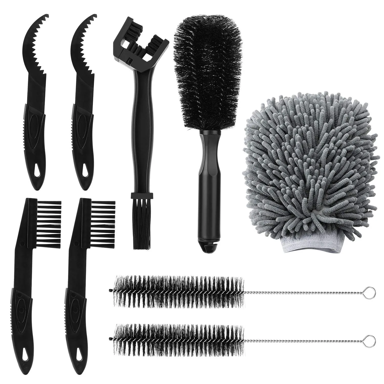 9pcs Bike Cleaning Tool Set - Bicycle Brush Kit for Tire, Chain, Sprocket - QKURT