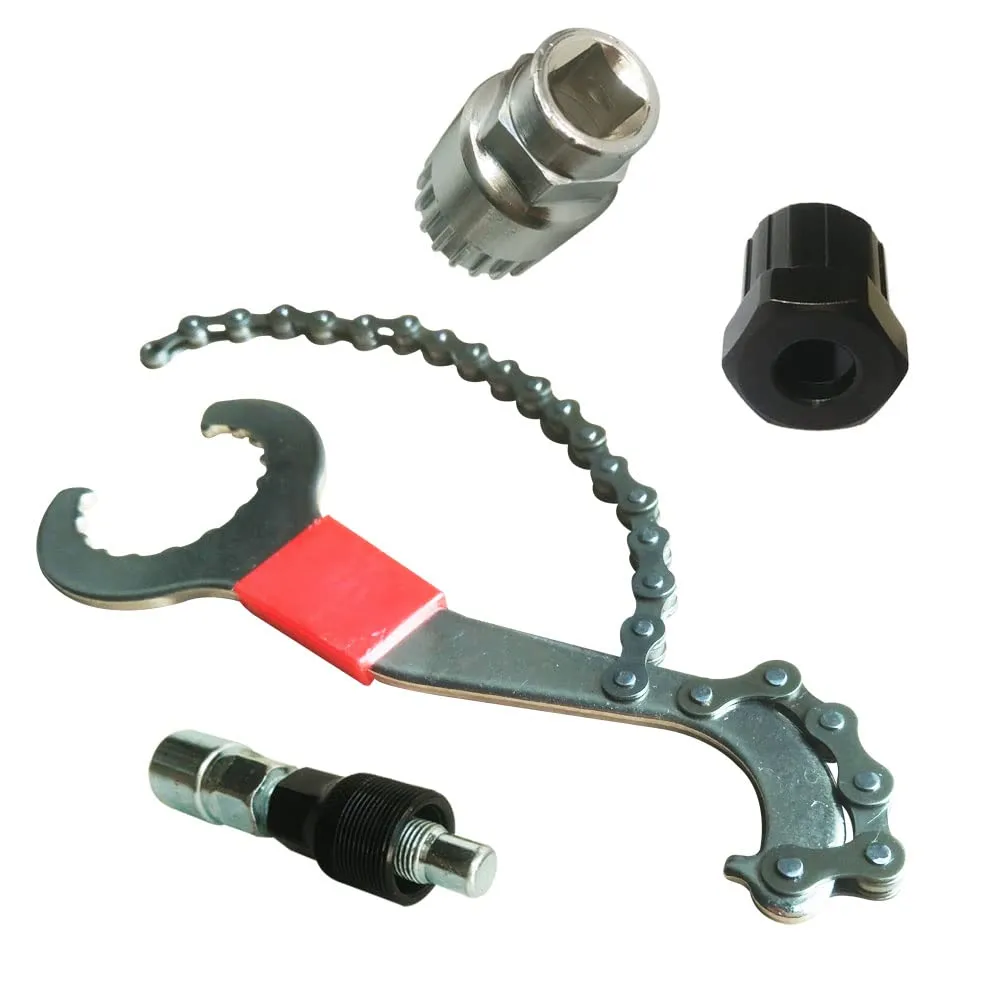 Albedel 3 in 1 Bike Chain Whip Sprocket Remover Tool Kit - Silver, Red & Black - Durable & Efficient