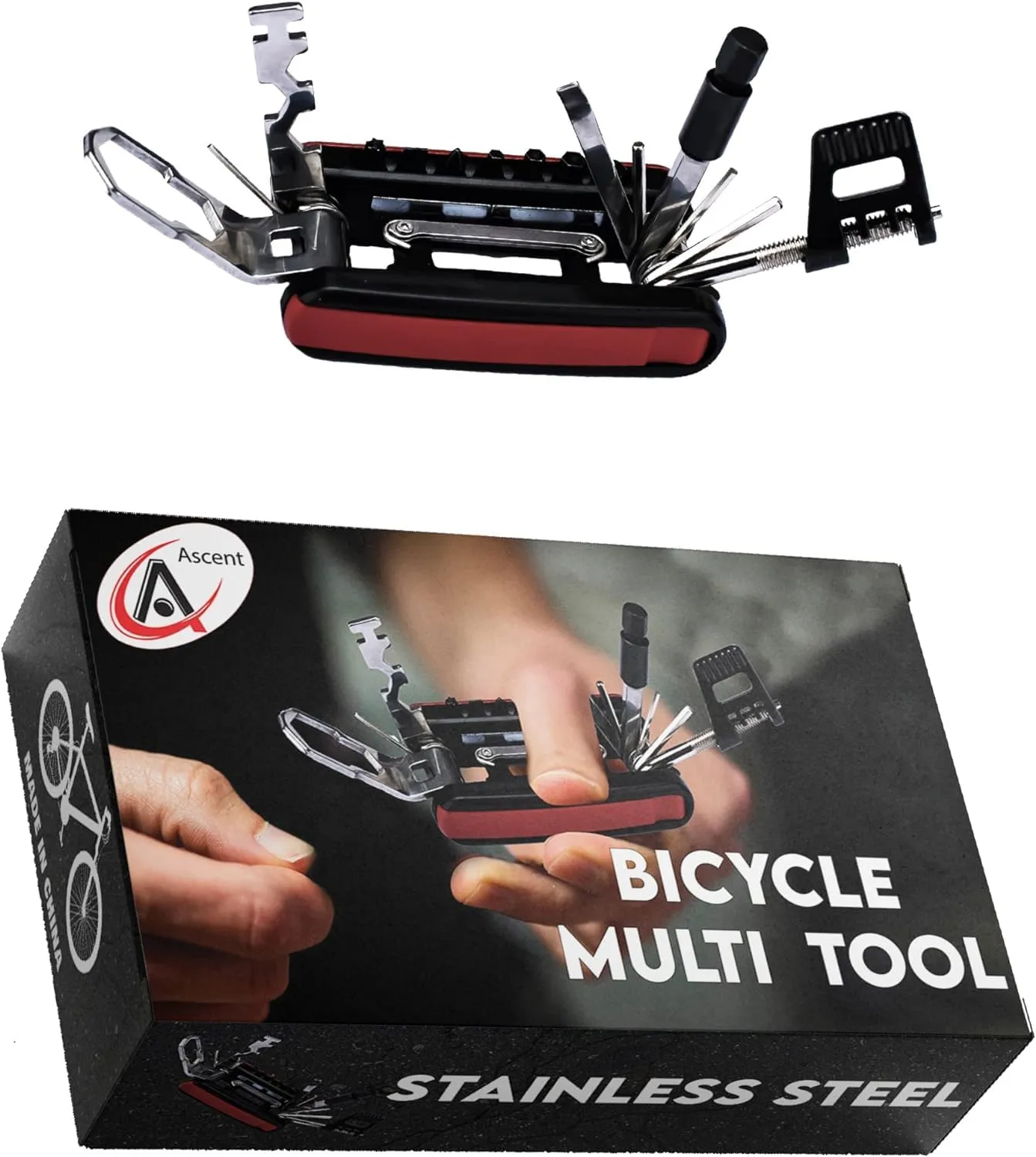 Ascent 20-in-1 Bicycle Multitool Gift Box for Cycling Enthusiasts - Durable Stainless Steel Kit