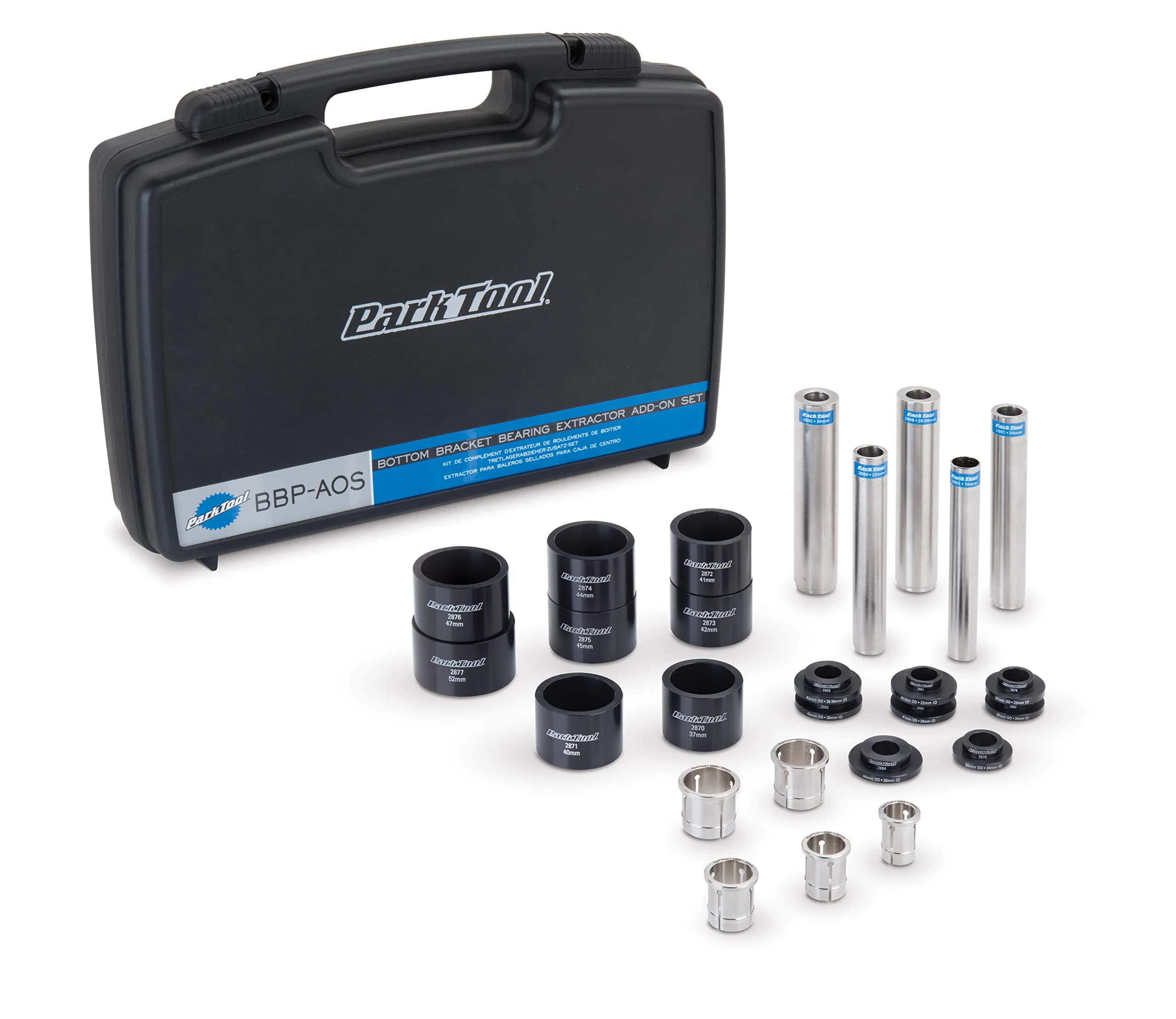 BBP-AOS Bottom Bracket Bearing Extractor Set by Park Tool - 8 Extractor Cups, 5 Collets, Storage Case