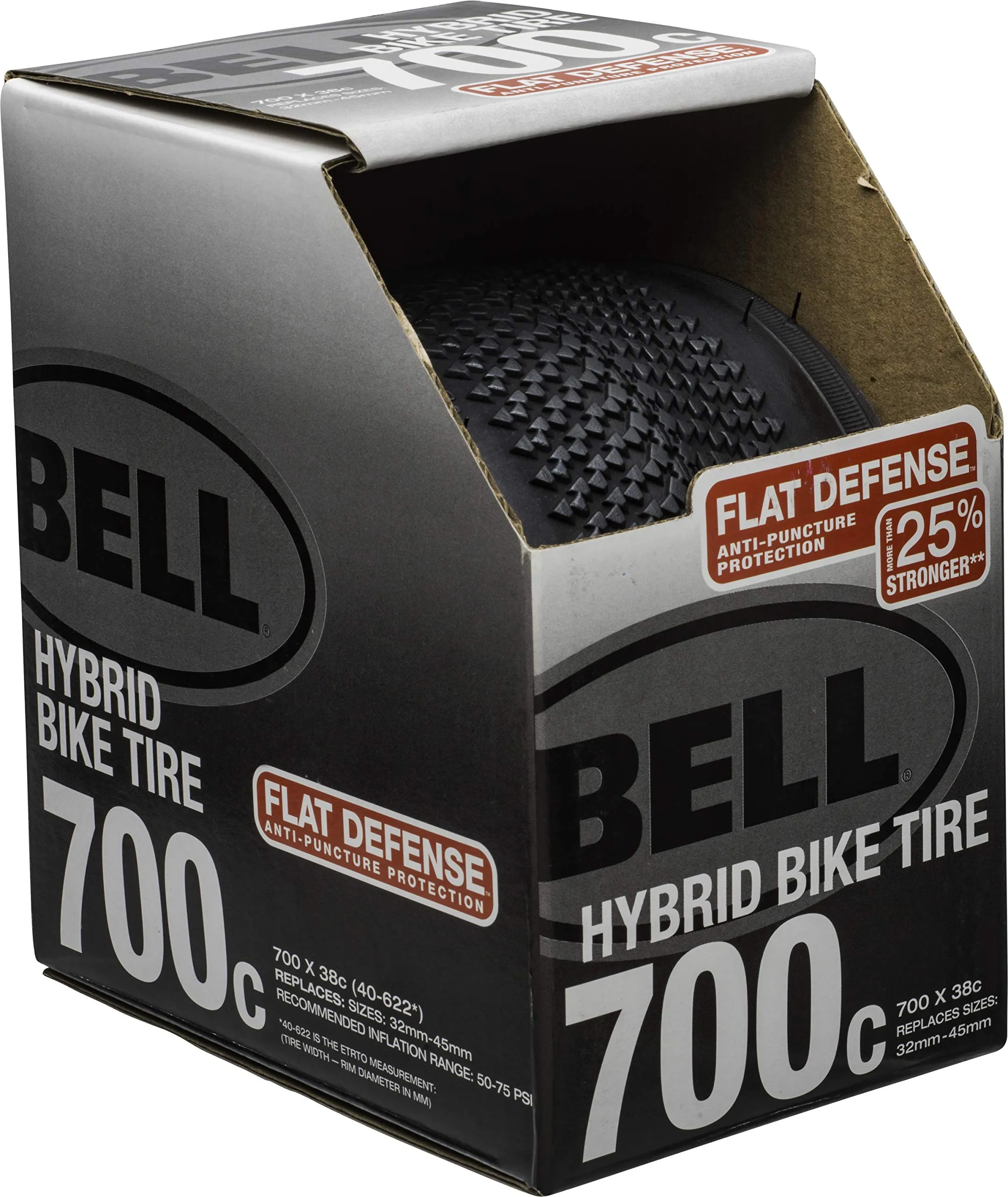 Bell 700c Flat Defense Hybrid Gravel Bike Tire - Durable, Puncture Resistant, 700 x 38C, Black